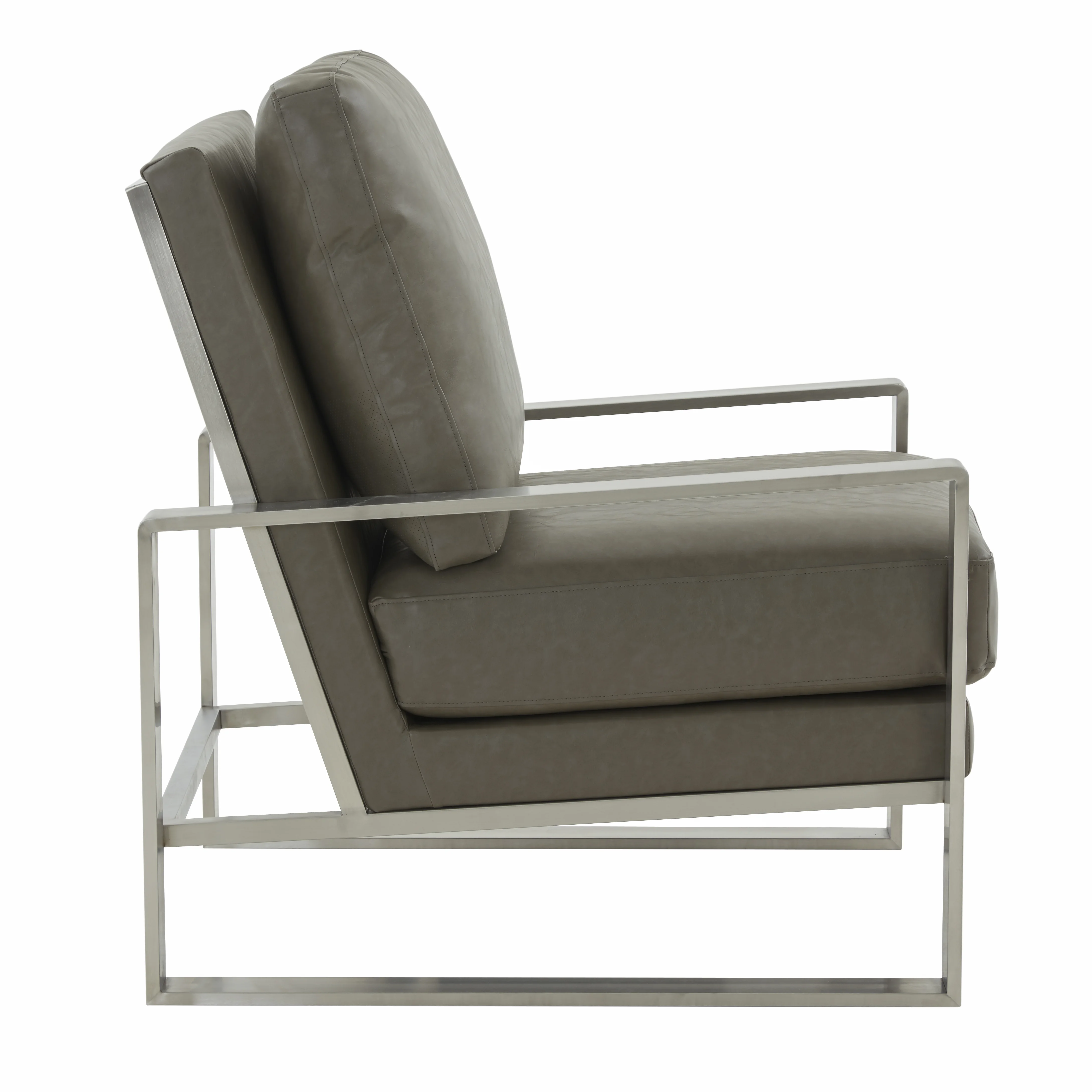 Jefferson Leather Modern Design Accent Armchair With Elegant Silver Frame