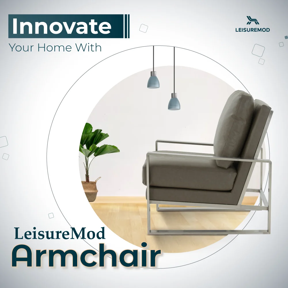 Jefferson Leather Modern Design Accent Armchair With Elegant Silver Frame