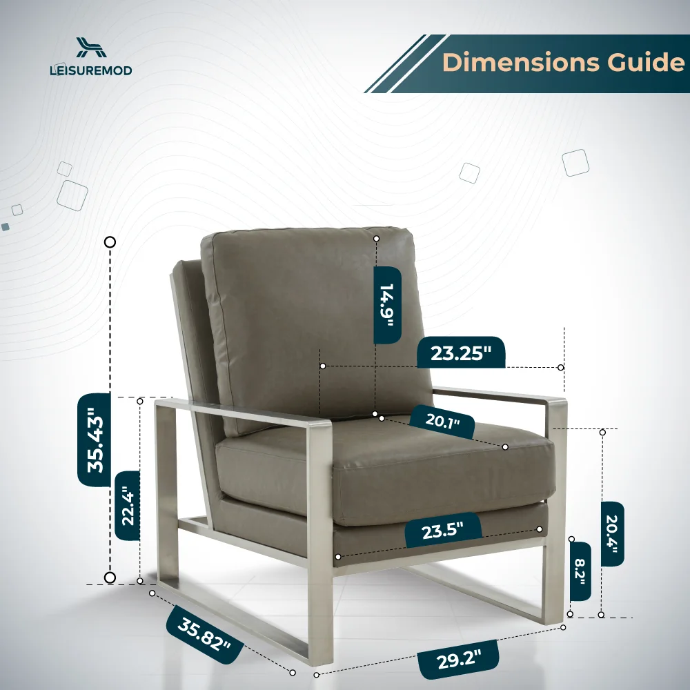 Jefferson Leather Modern Design Accent Armchair With Elegant Silver Frame