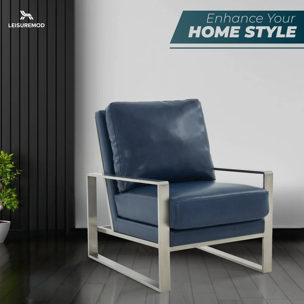 Jefferson Leather Modern Design Accent Armchair With Elegant Silver Frame
