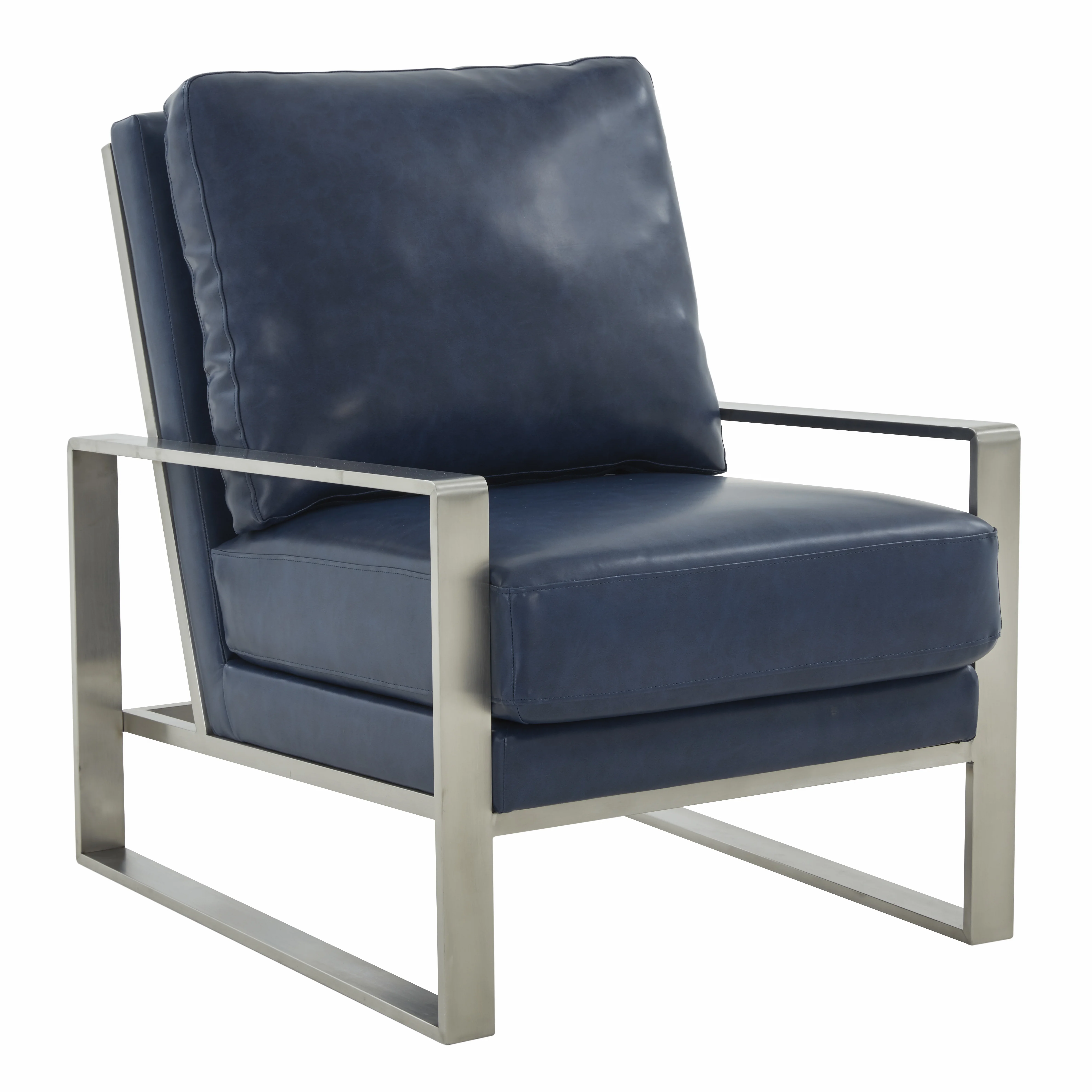 Jefferson Leather Modern Design Accent Armchair With Elegant Silver Frame