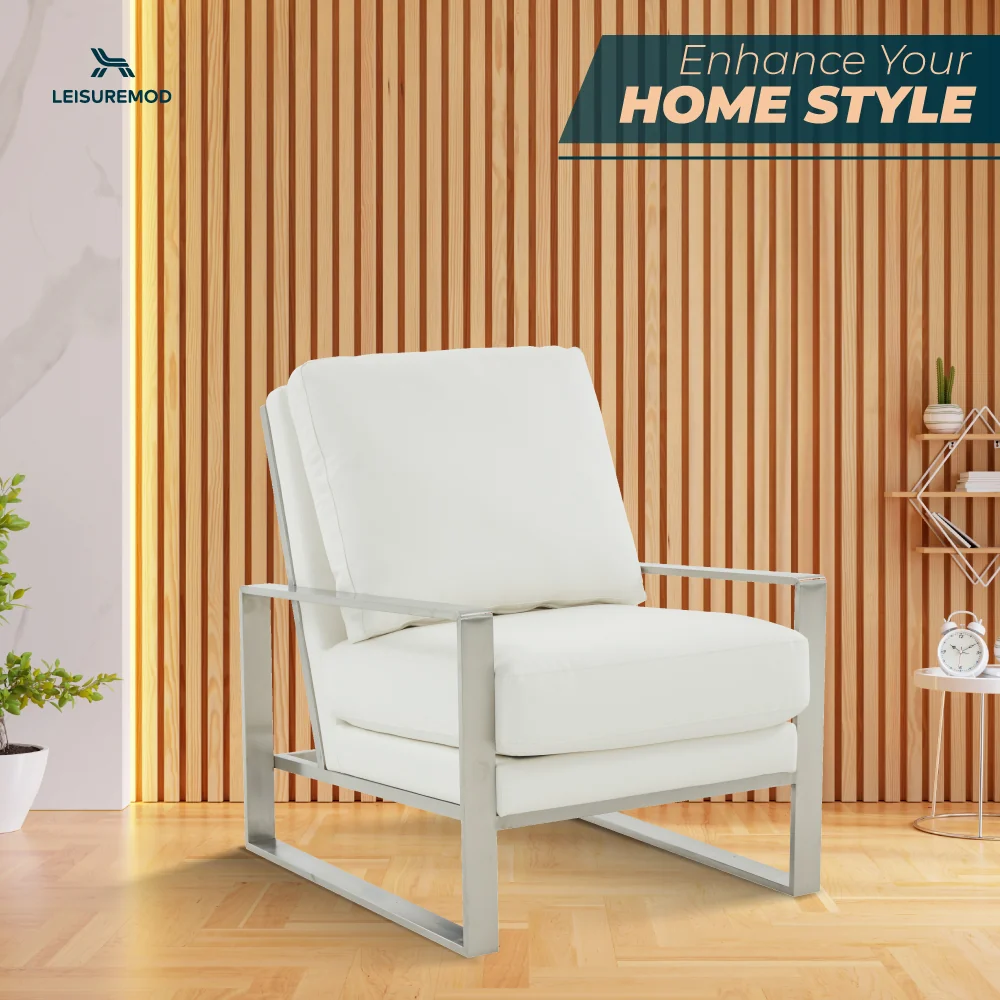Jefferson Leather Modern Design Accent Armchair With Elegant Silver Frame