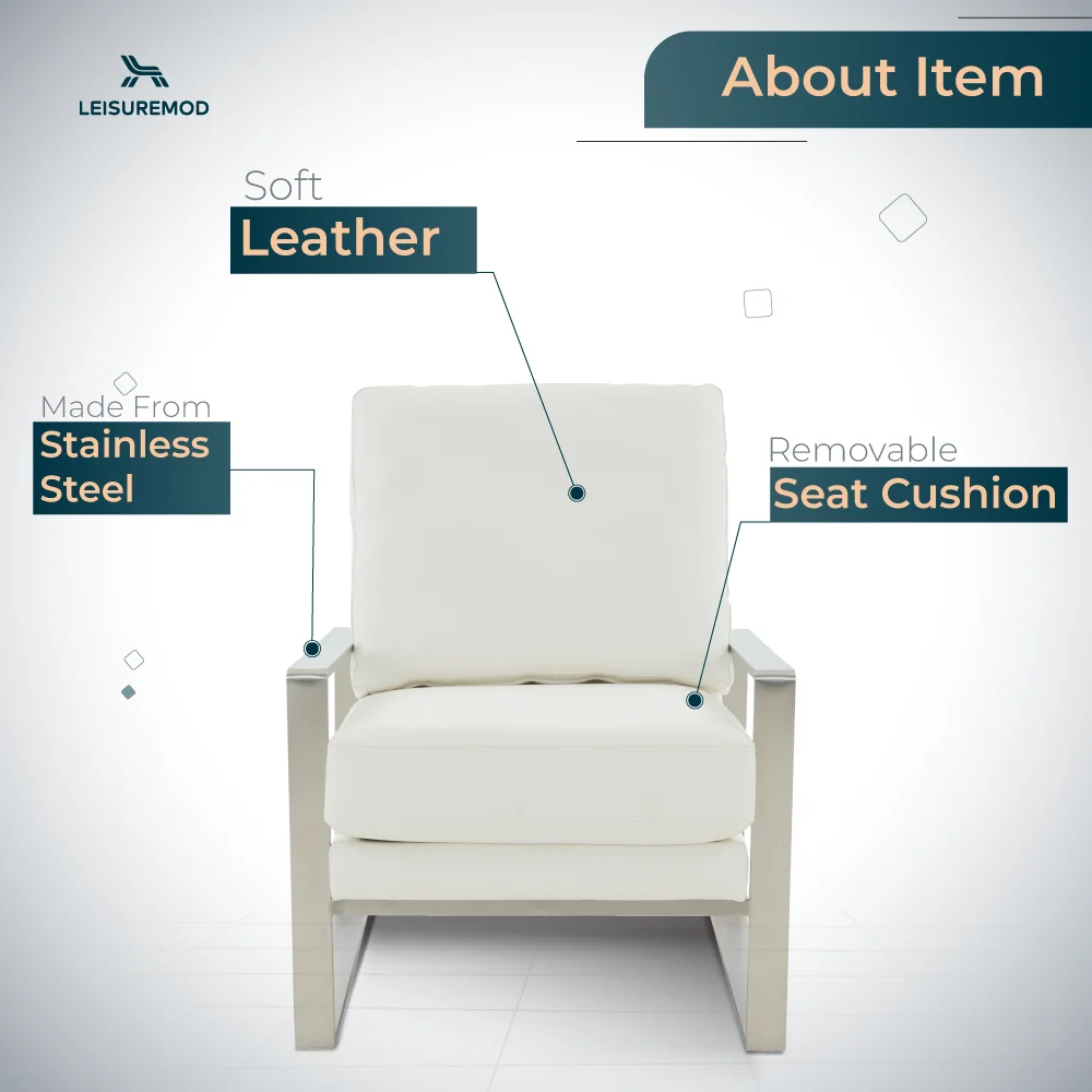 Jefferson Leather Modern Design Accent Armchair With Elegant Silver Frame