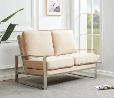 Jefferson Contemporary Modern Velvet Loveseat With Silver Frame