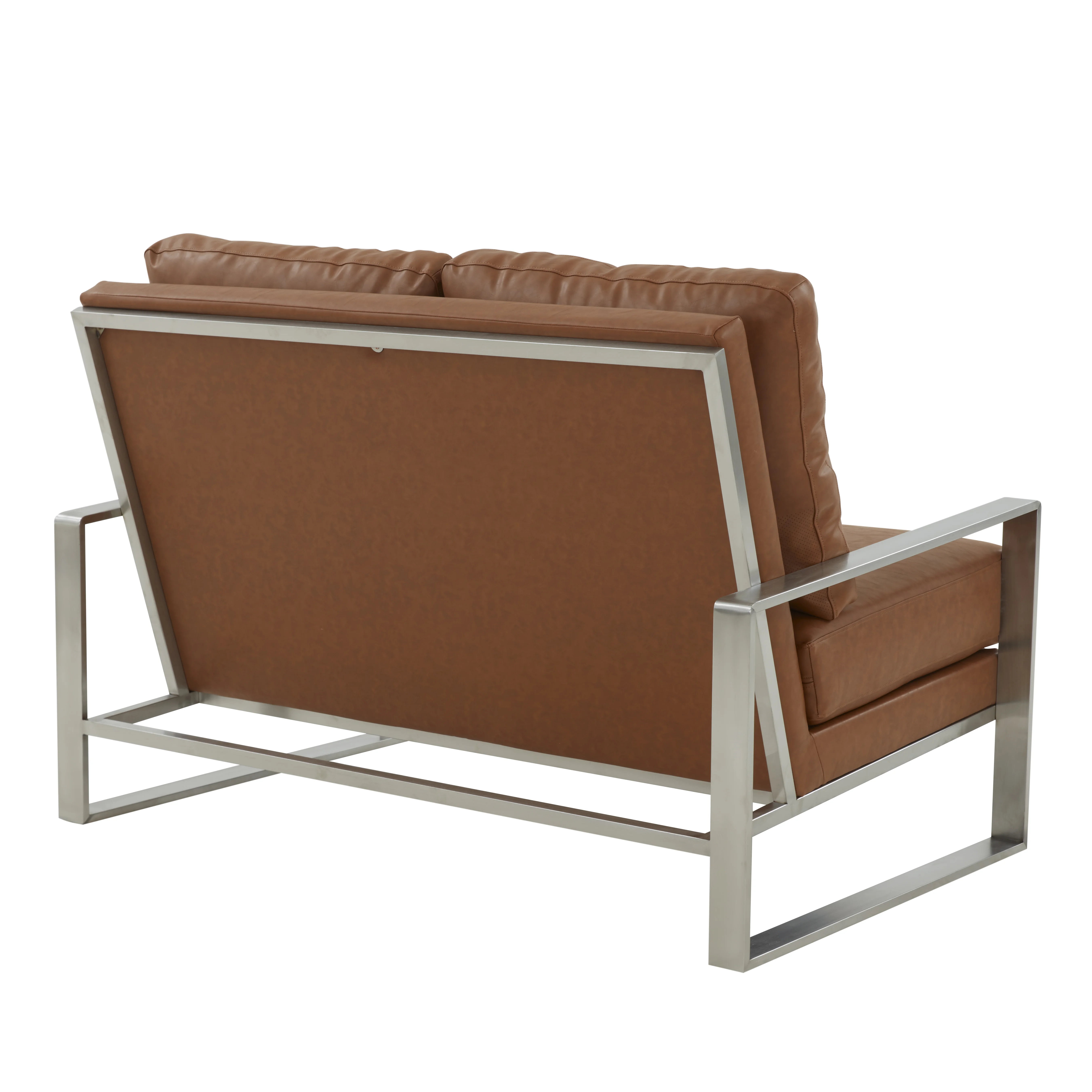 Jefferson Contemporary Modern Faux Leather Loveseat With Silver Frame