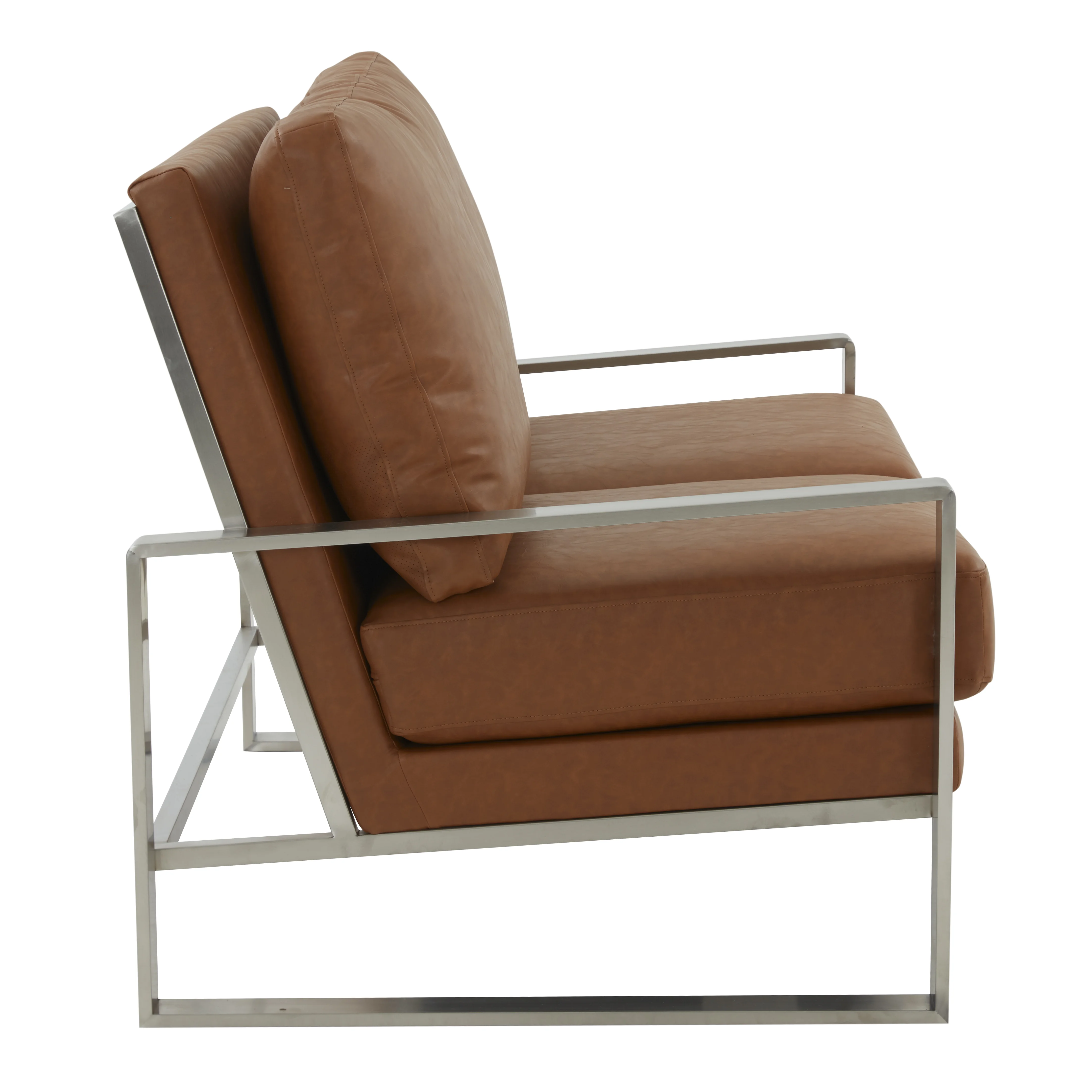 Jefferson Contemporary Modern Faux Leather Loveseat With Silver Frame