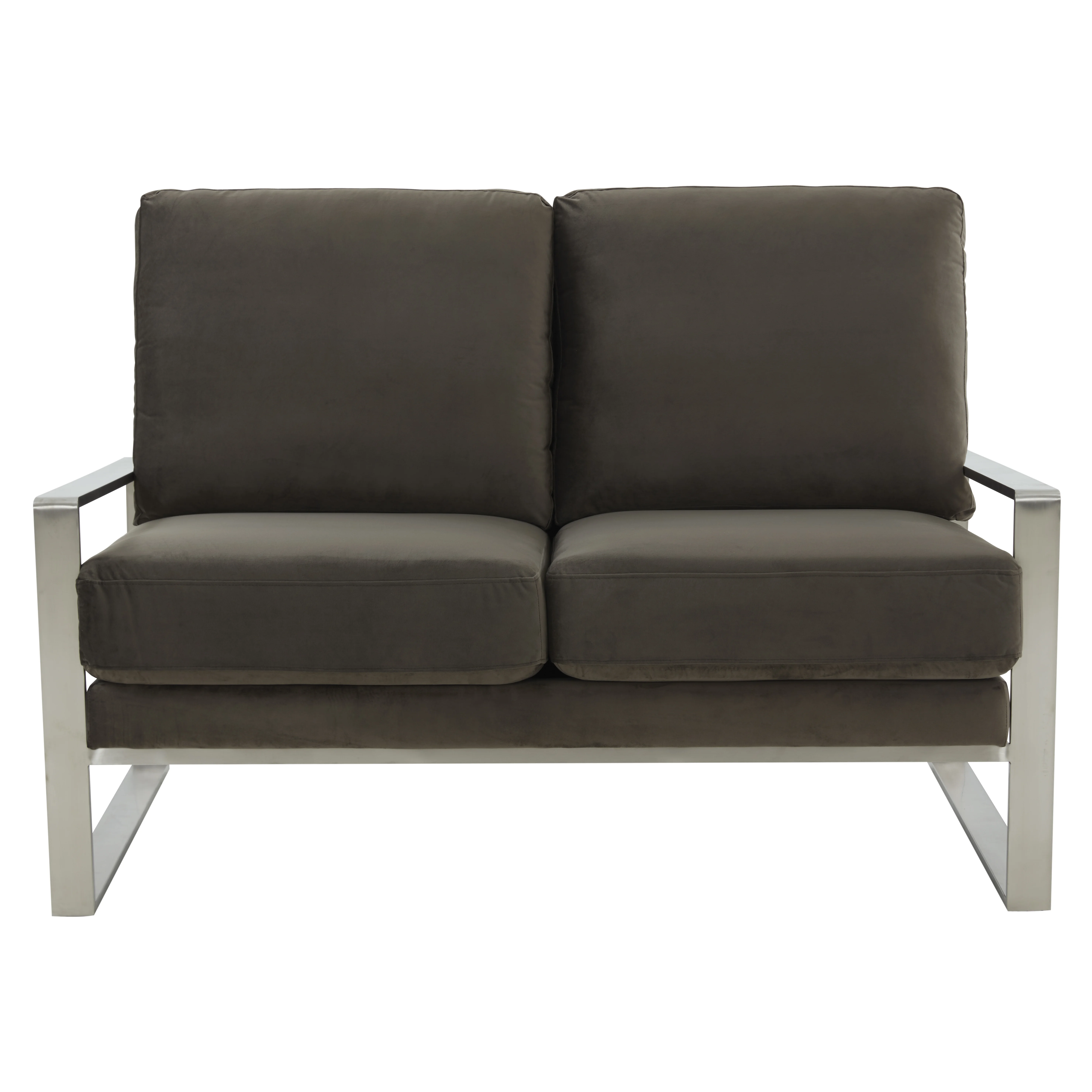 Jefferson Contemporary Modern Velvet Loveseat With Silver Frame