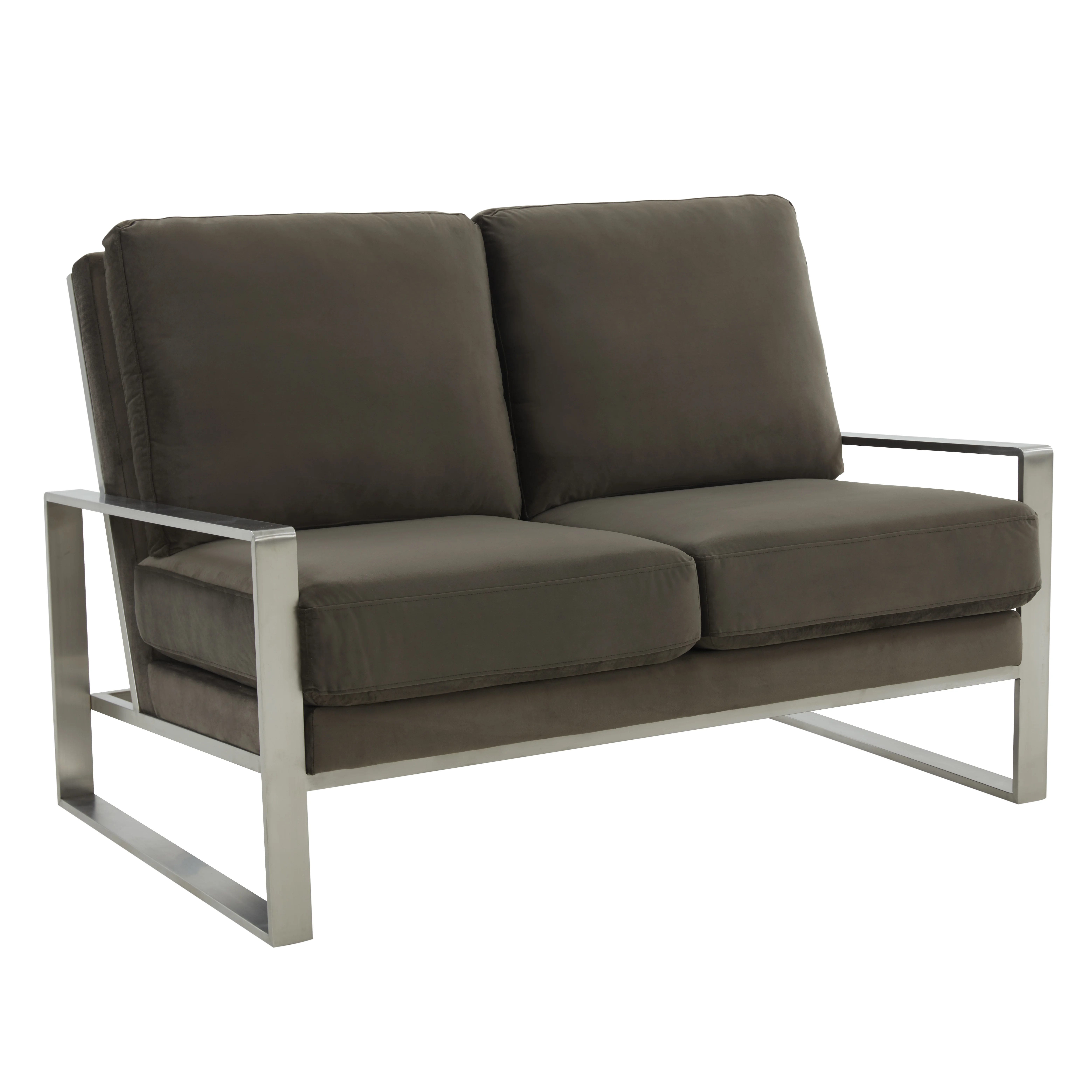Jefferson Contemporary Modern Velvet Loveseat With Silver Frame