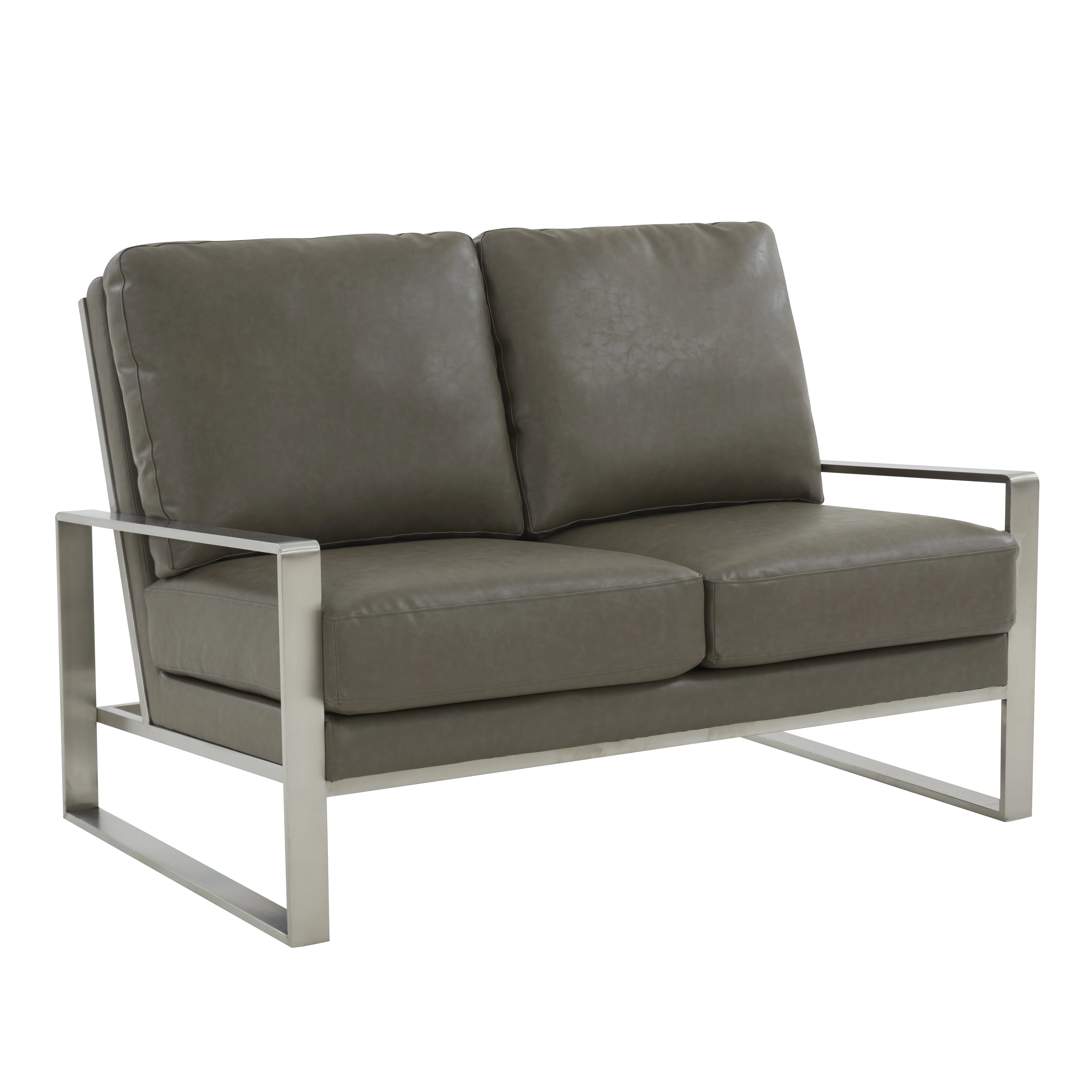 Jefferson Contemporary Modern Faux Leather Loveseat With Silver Frame