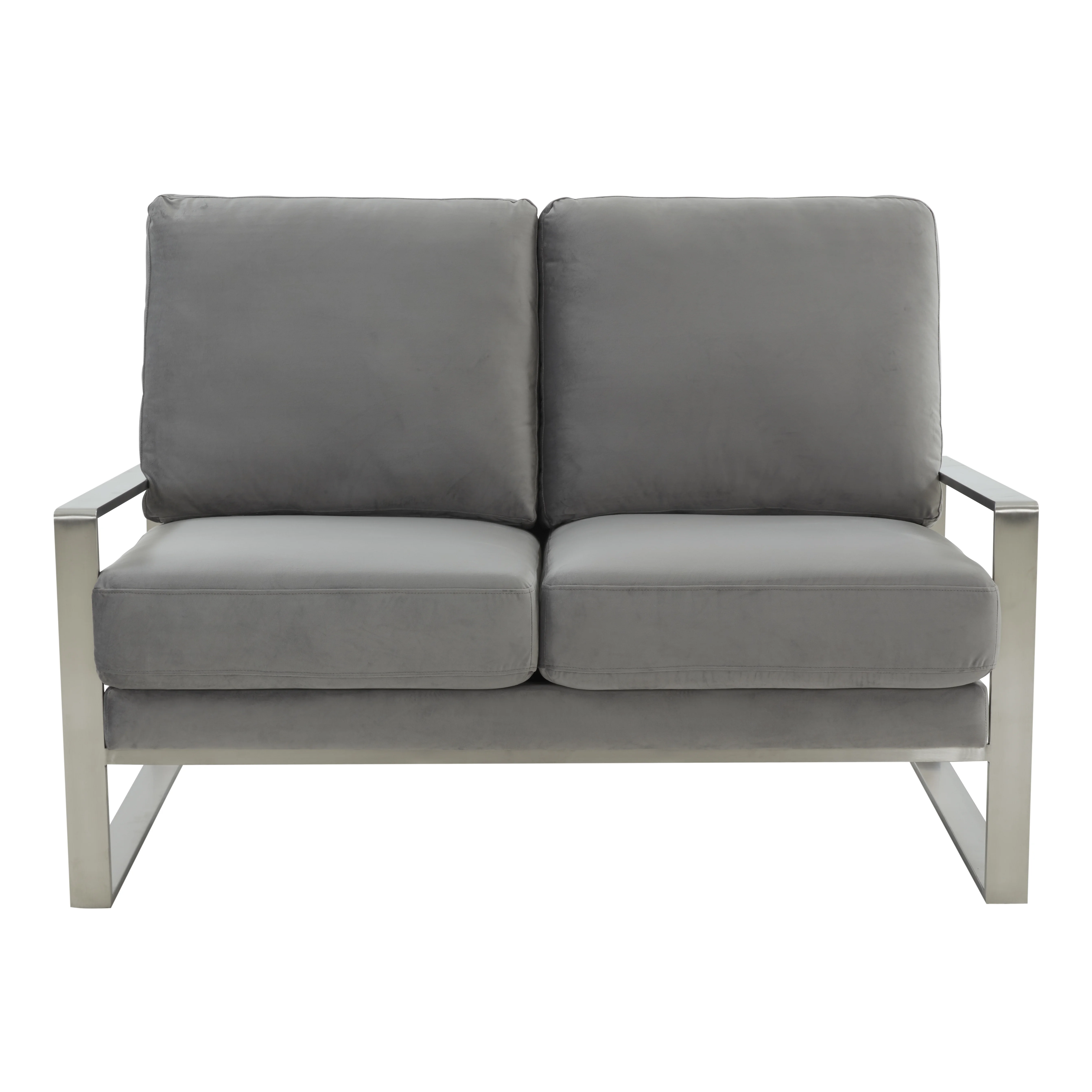 Jefferson Contemporary Modern Velvet Loveseat With Silver Frame