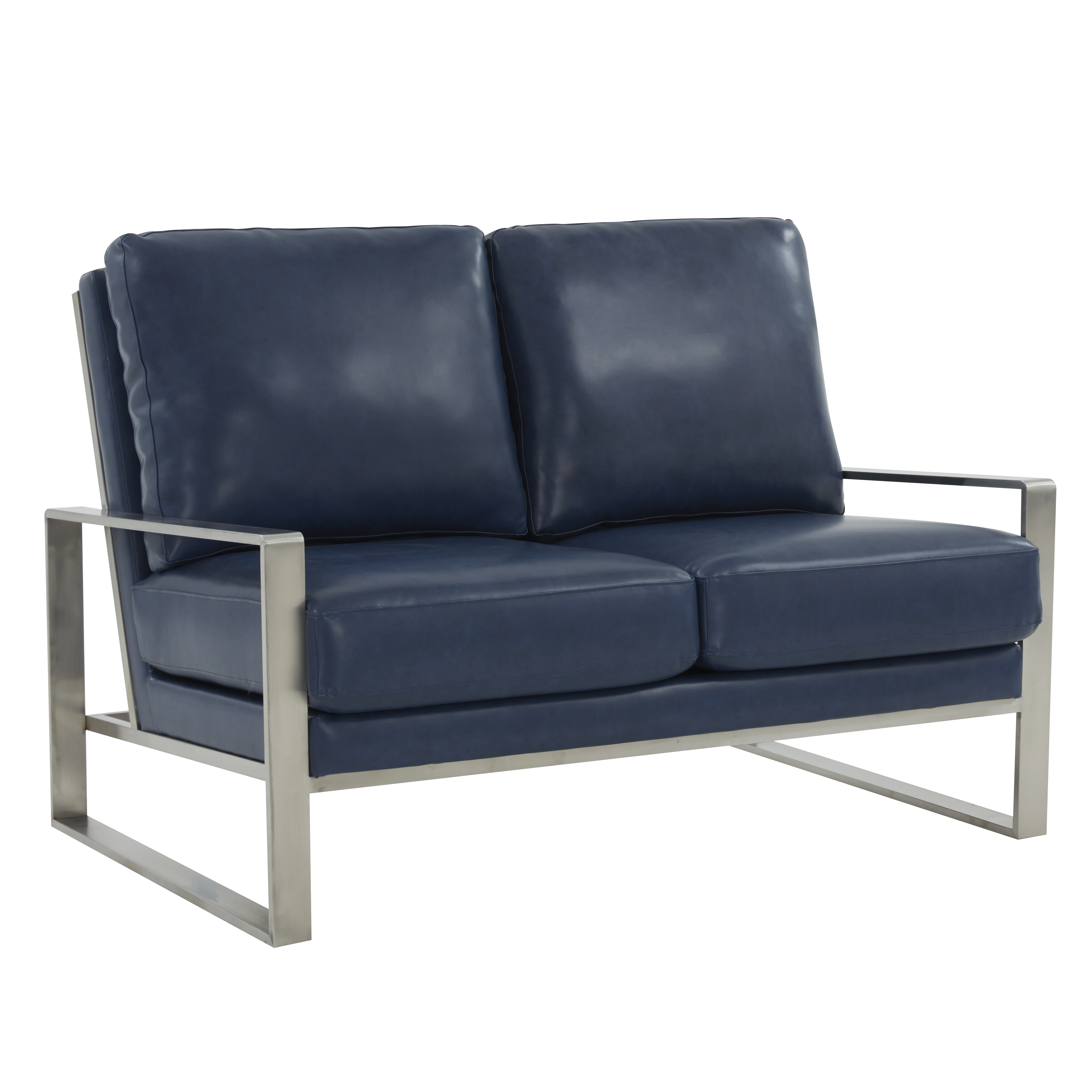 Jefferson Contemporary Modern Faux Leather Loveseat With Silver Frame