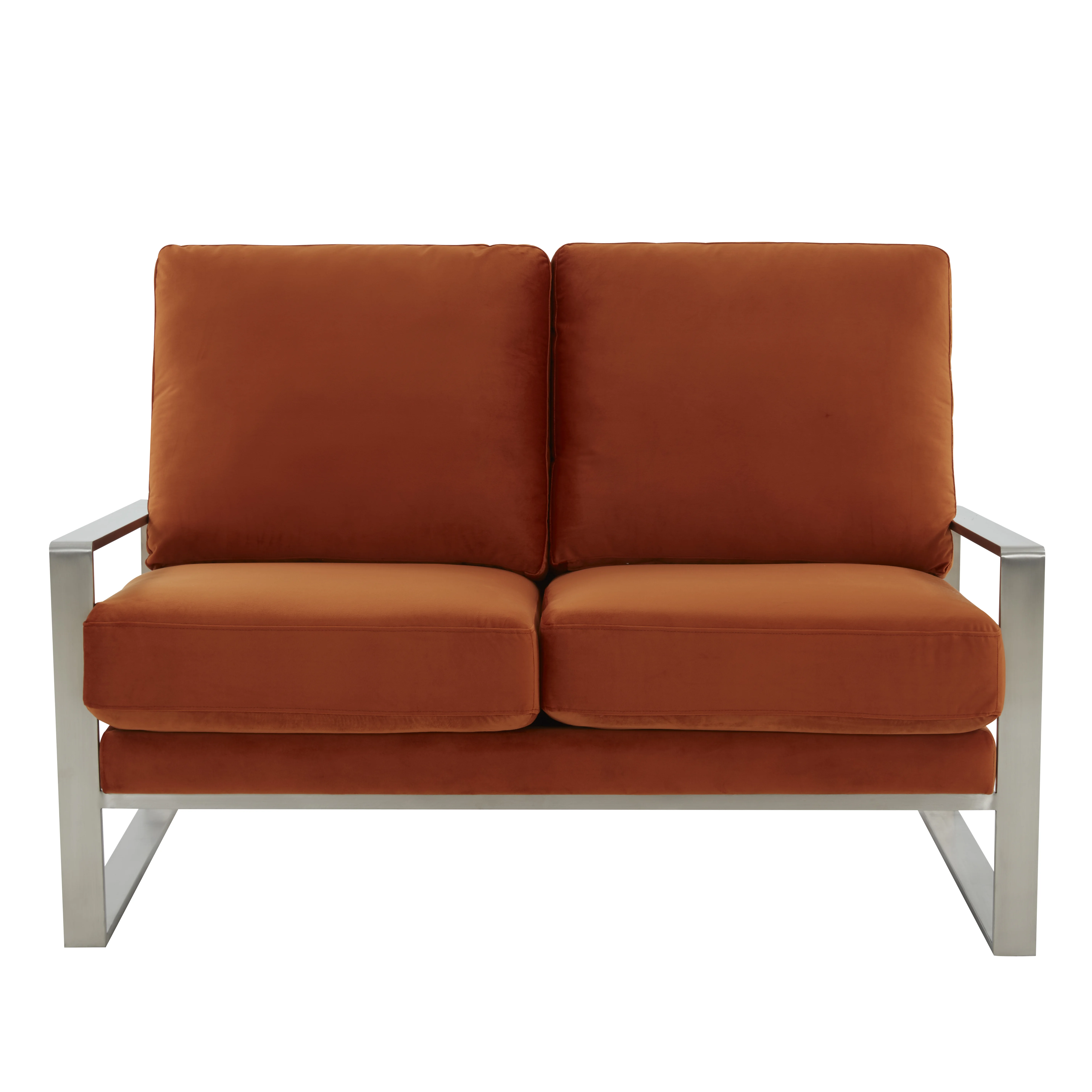 Jefferson Contemporary Modern Velvet Loveseat With Silver Frame