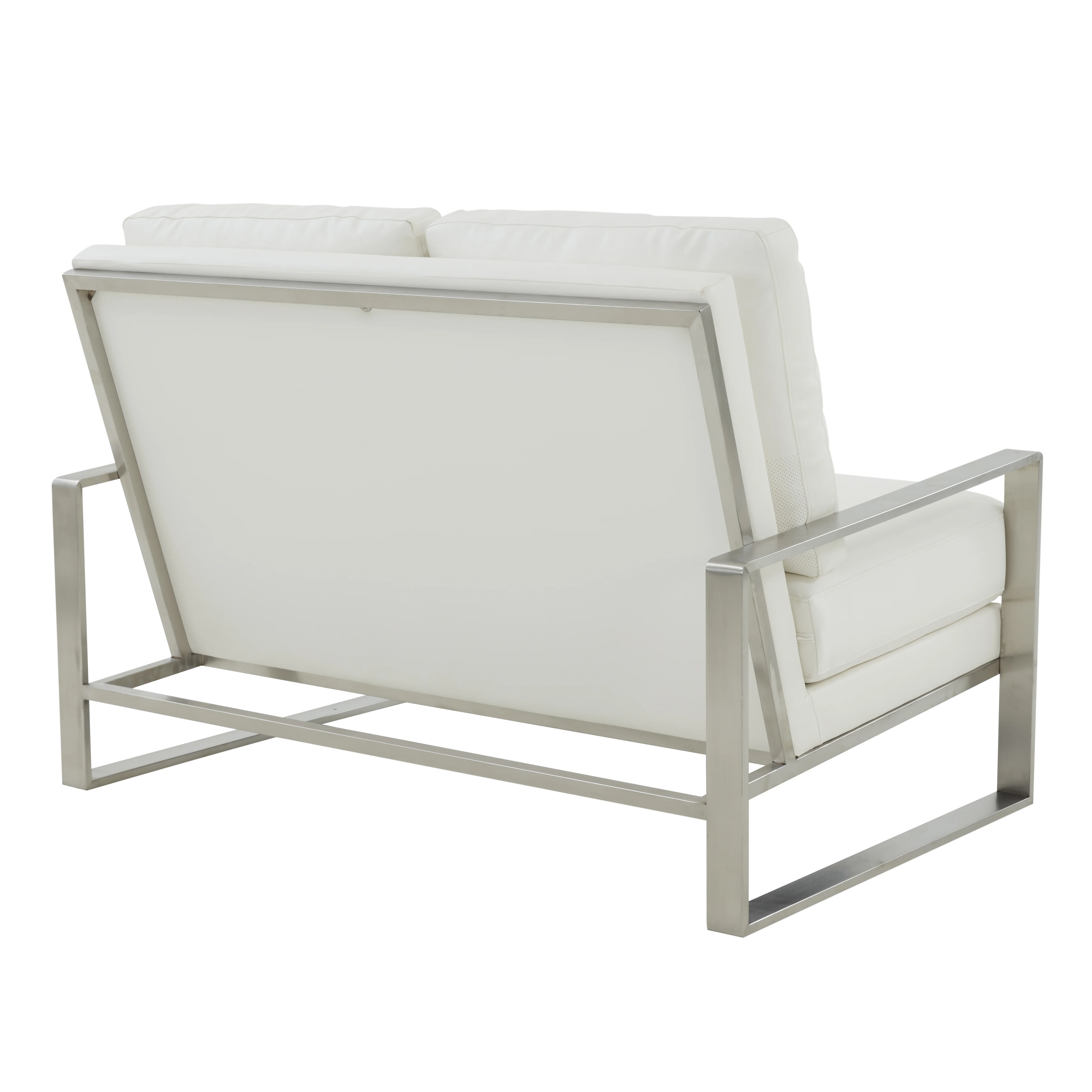 Jefferson Contemporary Modern Faux Leather Loveseat With Silver Frame
