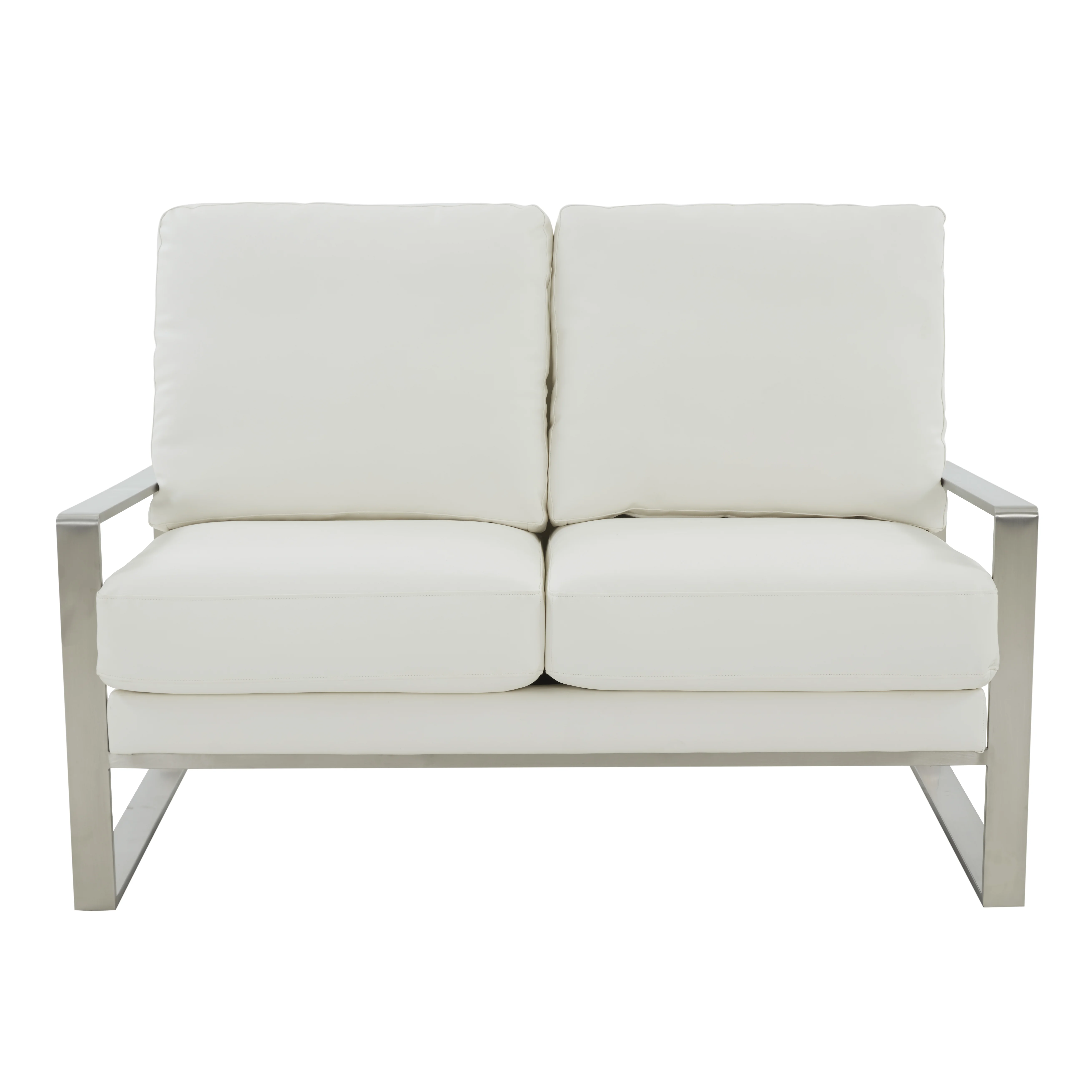 Jefferson Contemporary Modern Faux Leather Loveseat With Silver Frame