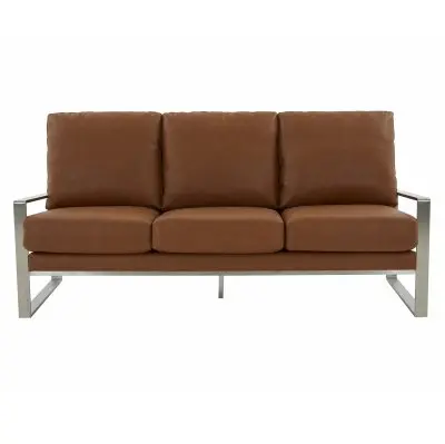 Jefferson Contemporary Modern Design Leather Sofa With Silver Frame