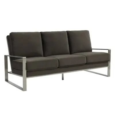 Jefferson Contemporary Modern Design Velvet Sofa With Silver Frame
