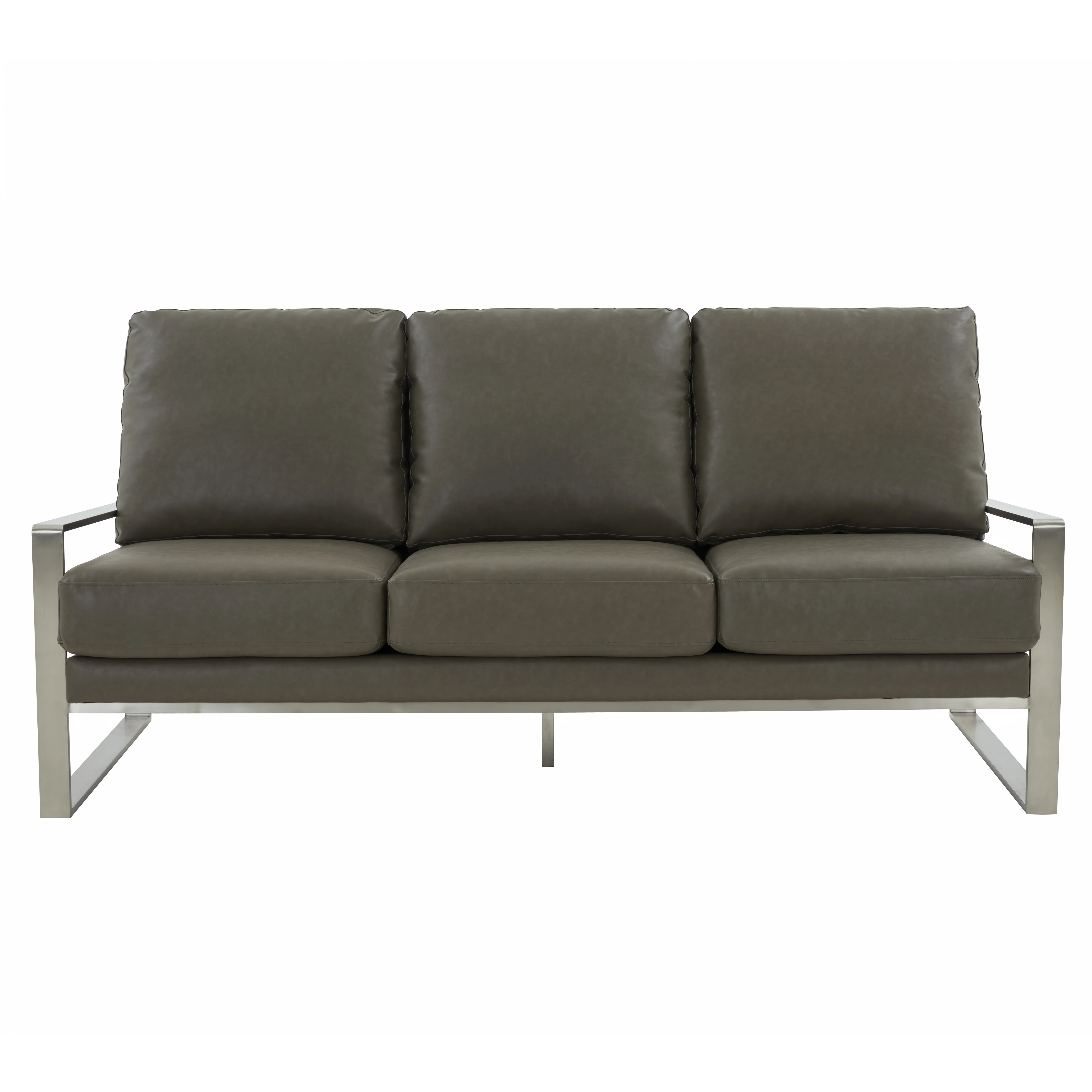 Jefferson Contemporary Modern Design Leather Sofa With Silver Frame