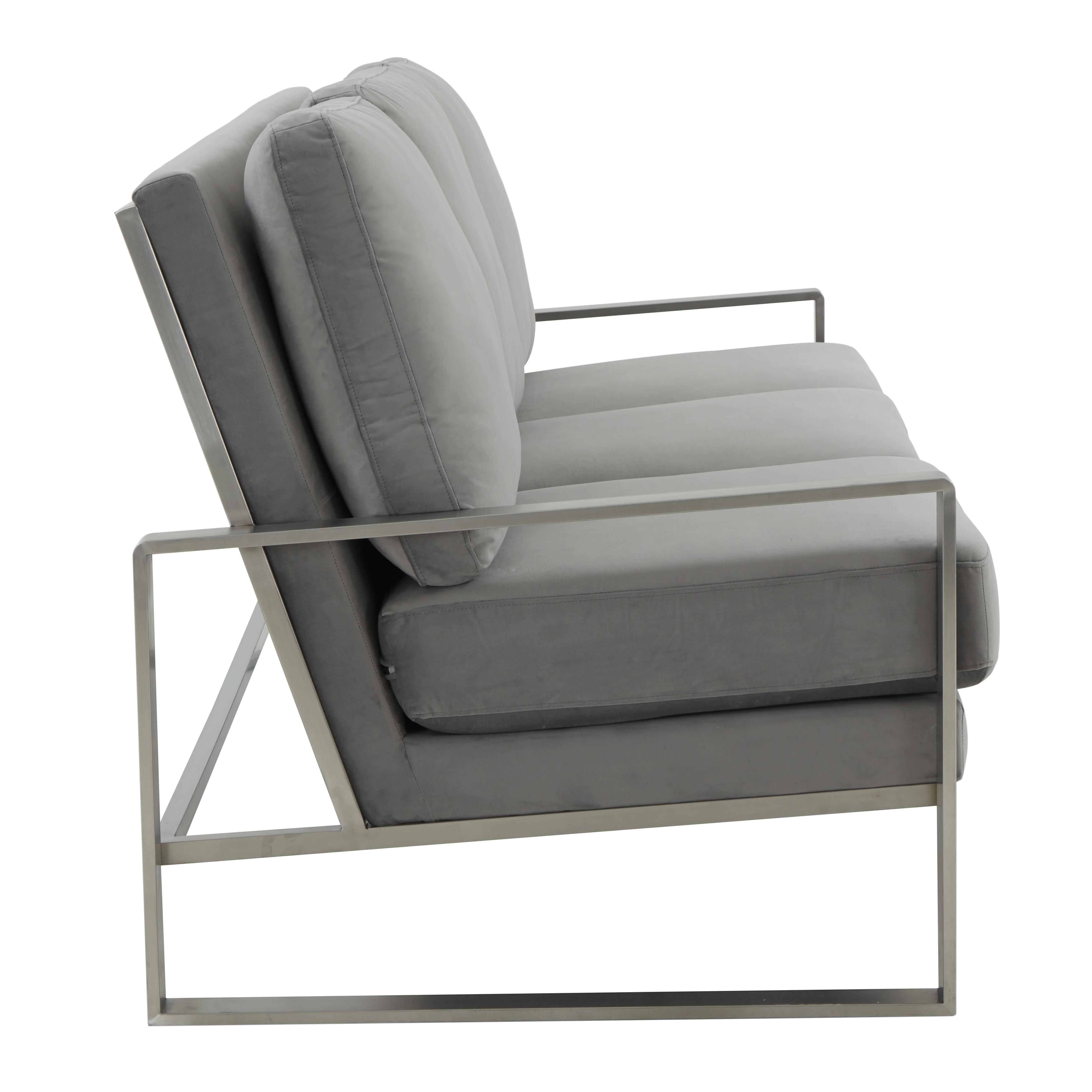 Jefferson Contemporary Modern Design Velvet Sofa With Silver Frame