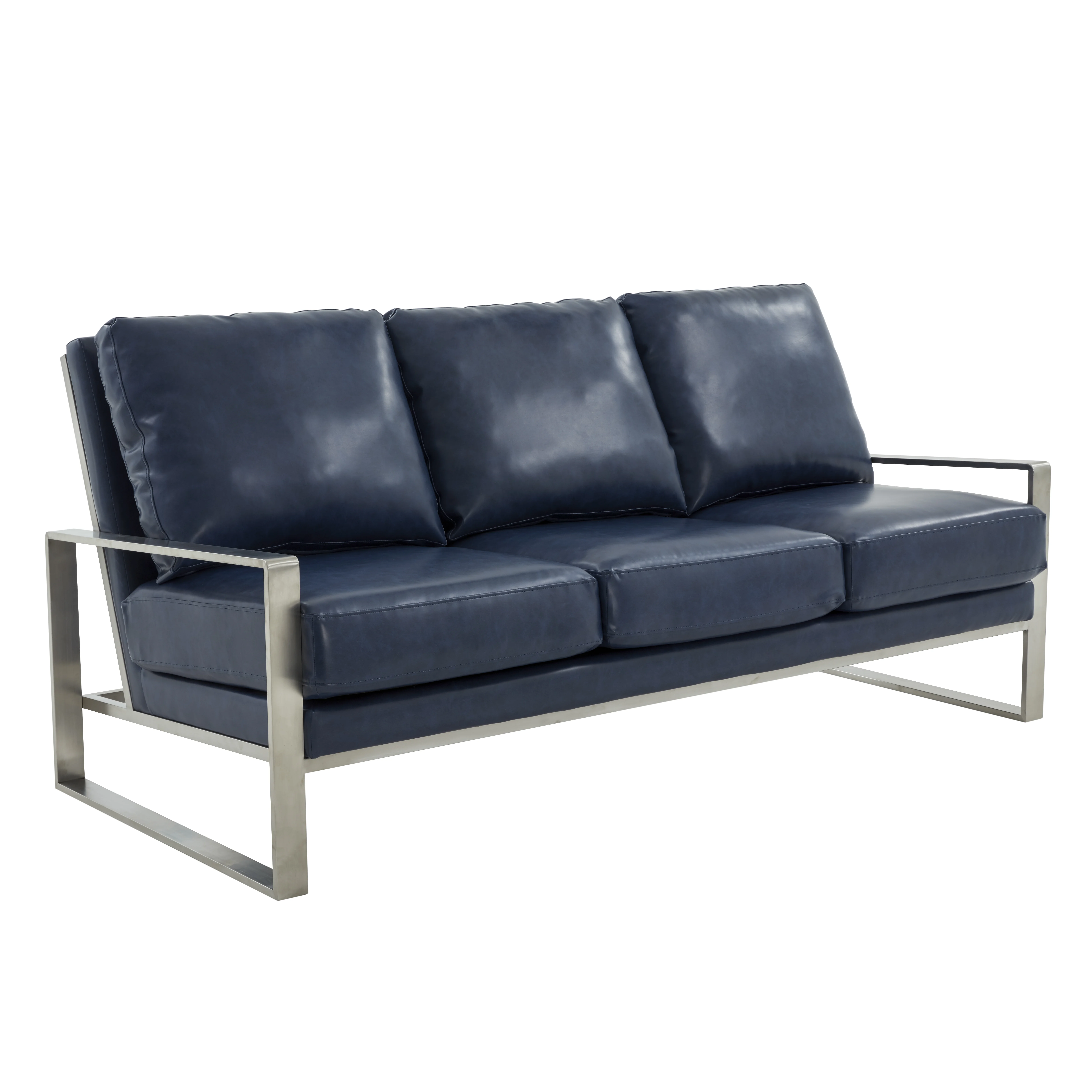 Jefferson Contemporary Modern Design Leather Sofa With Silver Frame