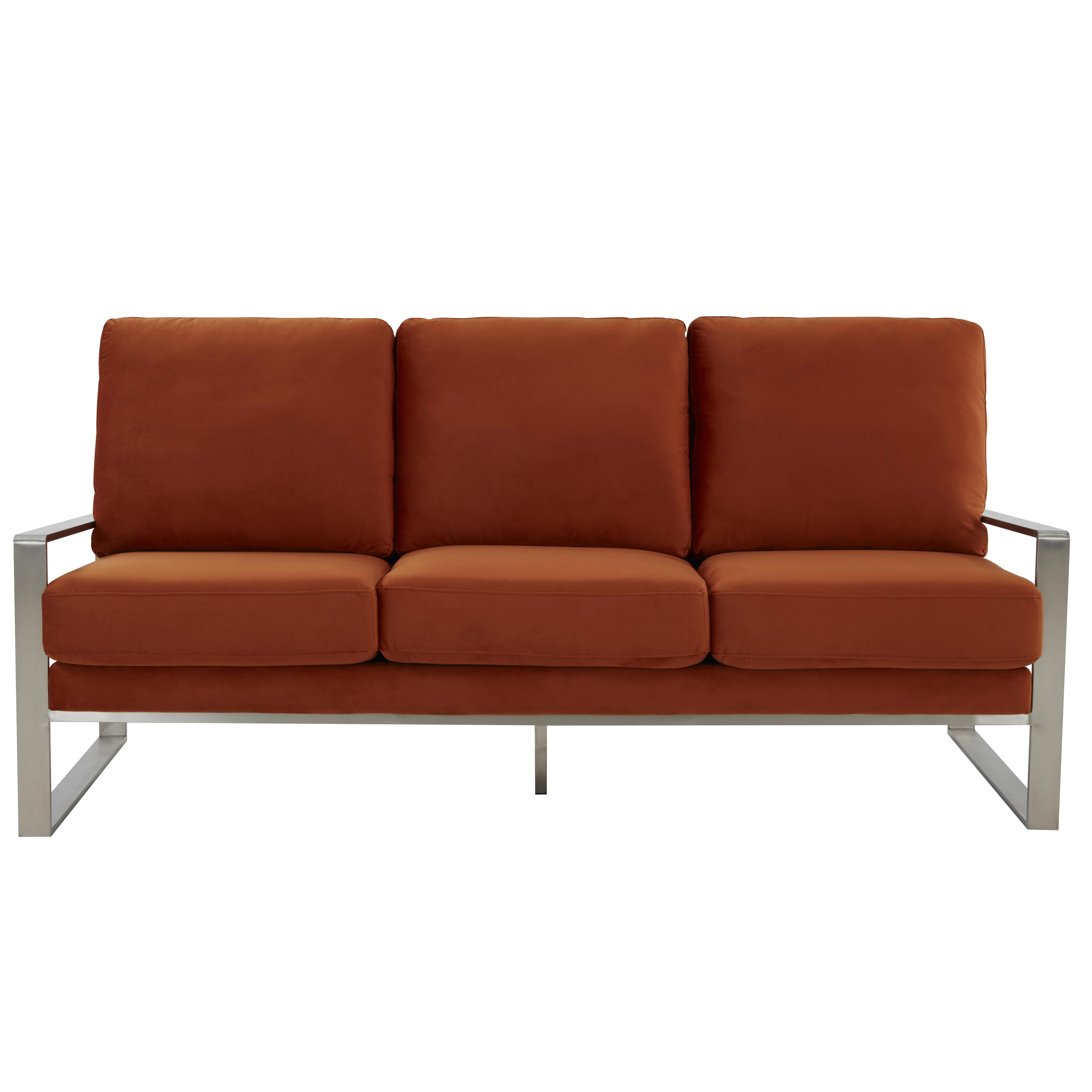 Jefferson Contemporary Modern Design Velvet Sofa With Silver Frame