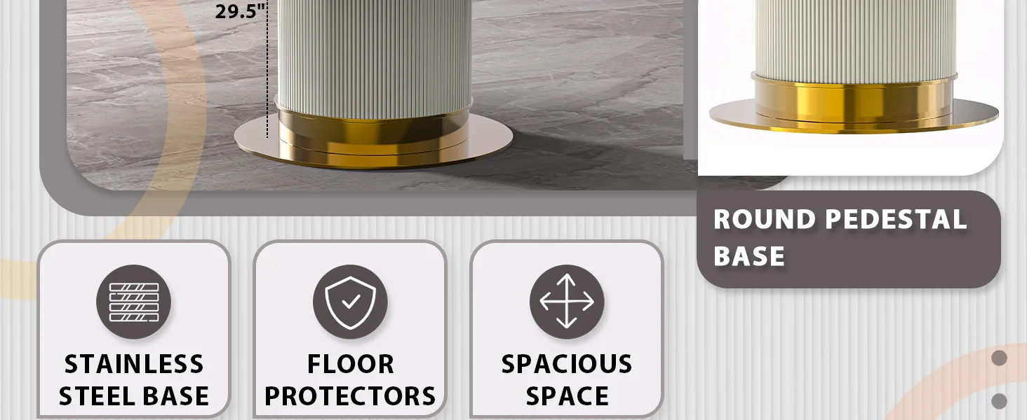 Jexis Series Round Dining Table White\Gold Base with 60 Round Clear Glass Top