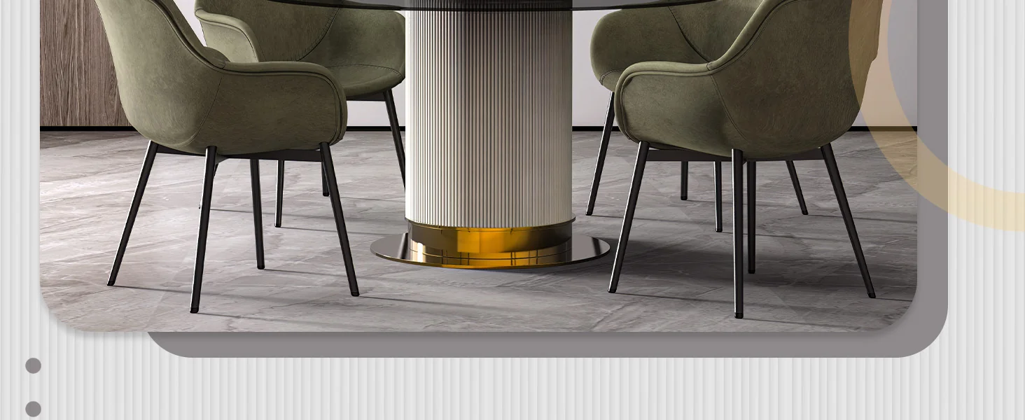 Jexis Series Round Dining Table White\Gold Base with 60 Round Clear Glass Top