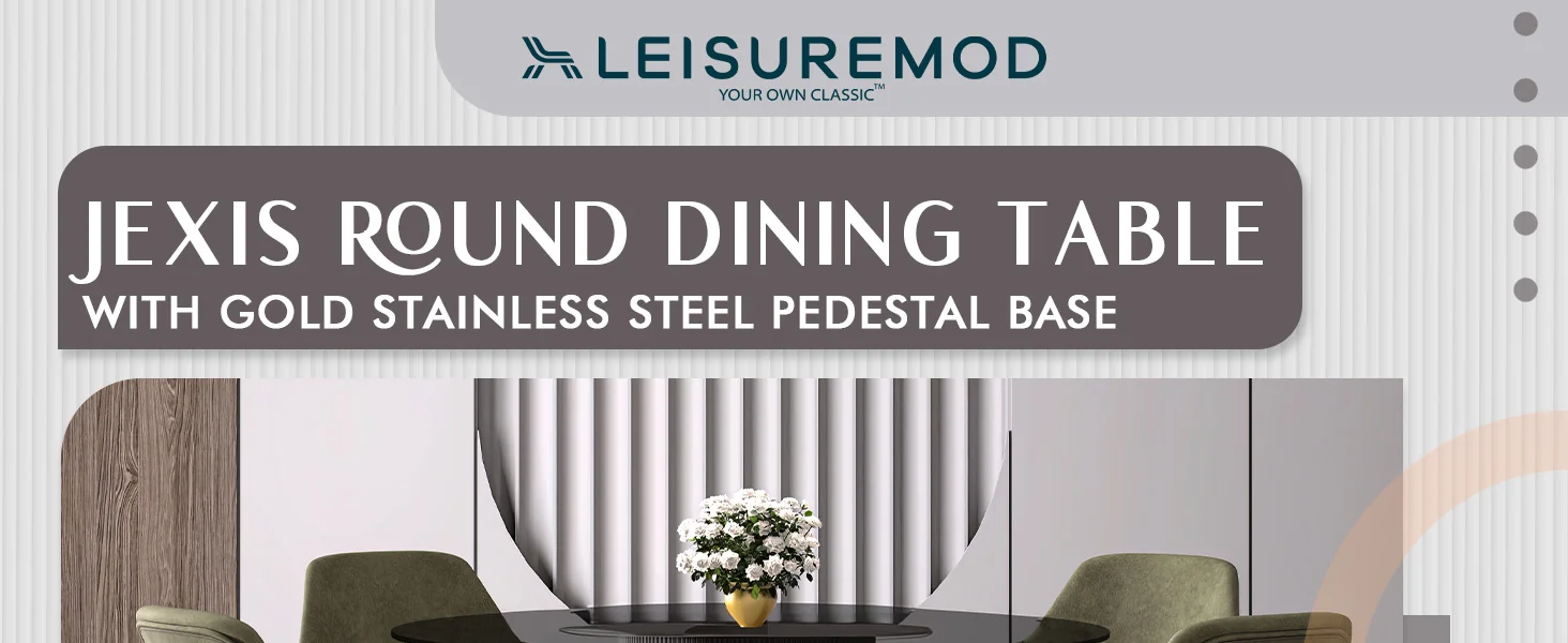 Jexis Series Round Dining Table White\Gold Base with 60 Round Clear Glass Top