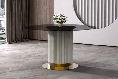 Jexis Series Round Dining Table White\Gold Base with 60 Round Clear Glass Top
