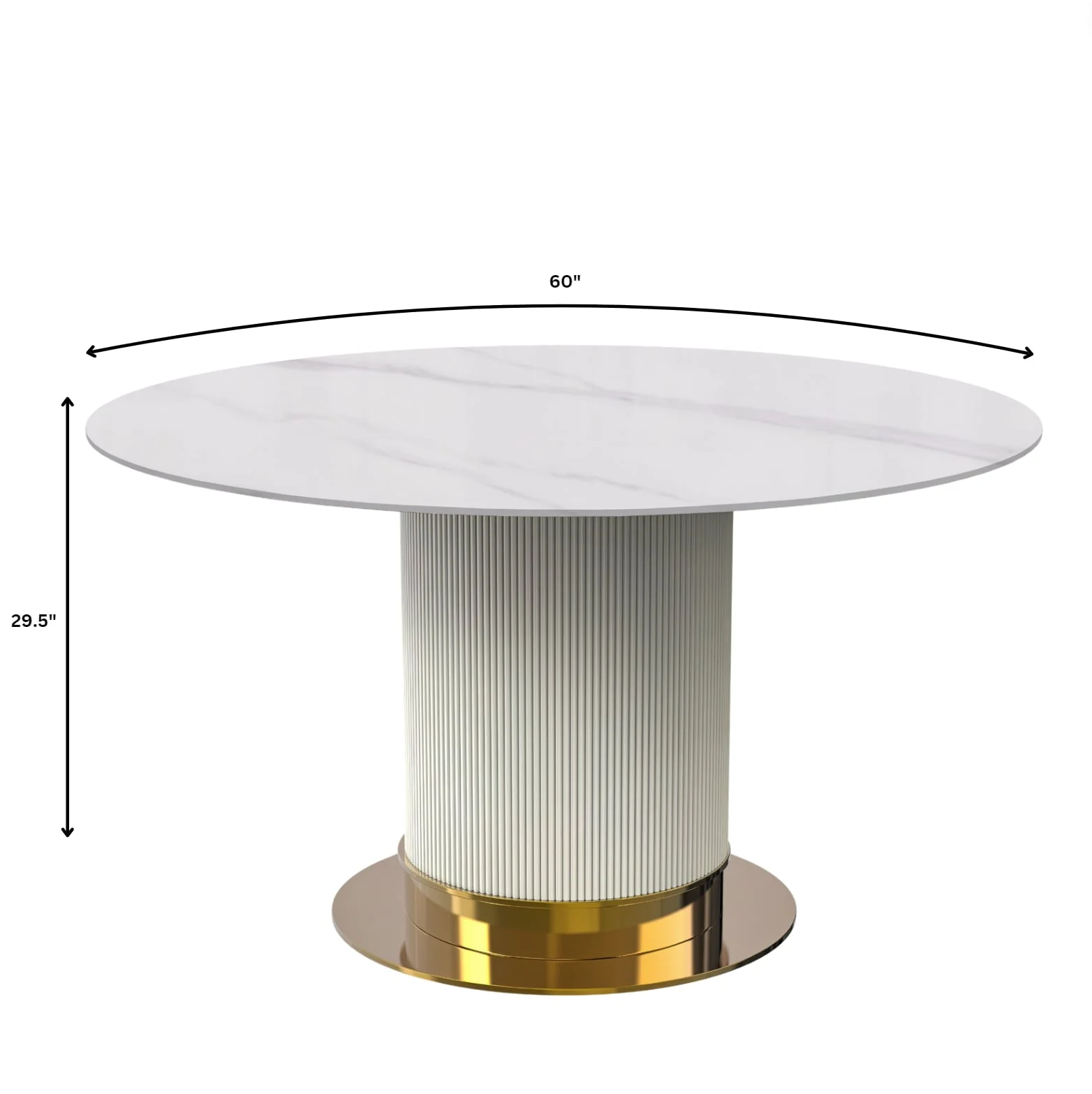 Jexis Series Round Dining Table White\Gold Base with 60 Round Solid White Sintered Stone Top