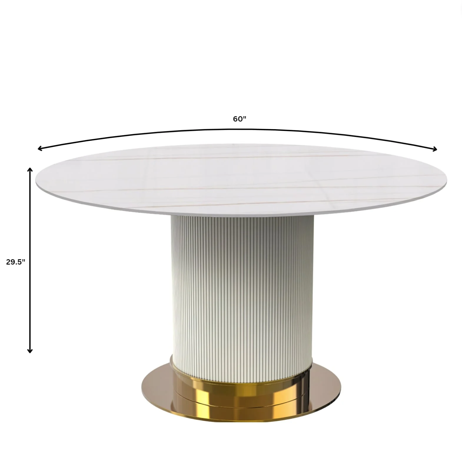 Jexis Series Round Dining Table White\Gold Base with 60 Round White/Gold Sintered Stone Top