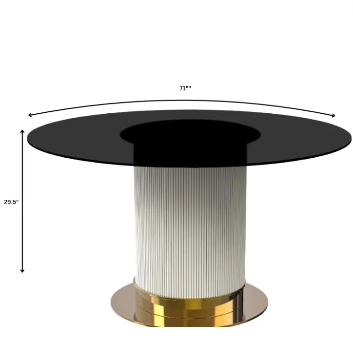 Jexis Series Round Dining Ta...Gold Base with 71" Round BLack Glass Top