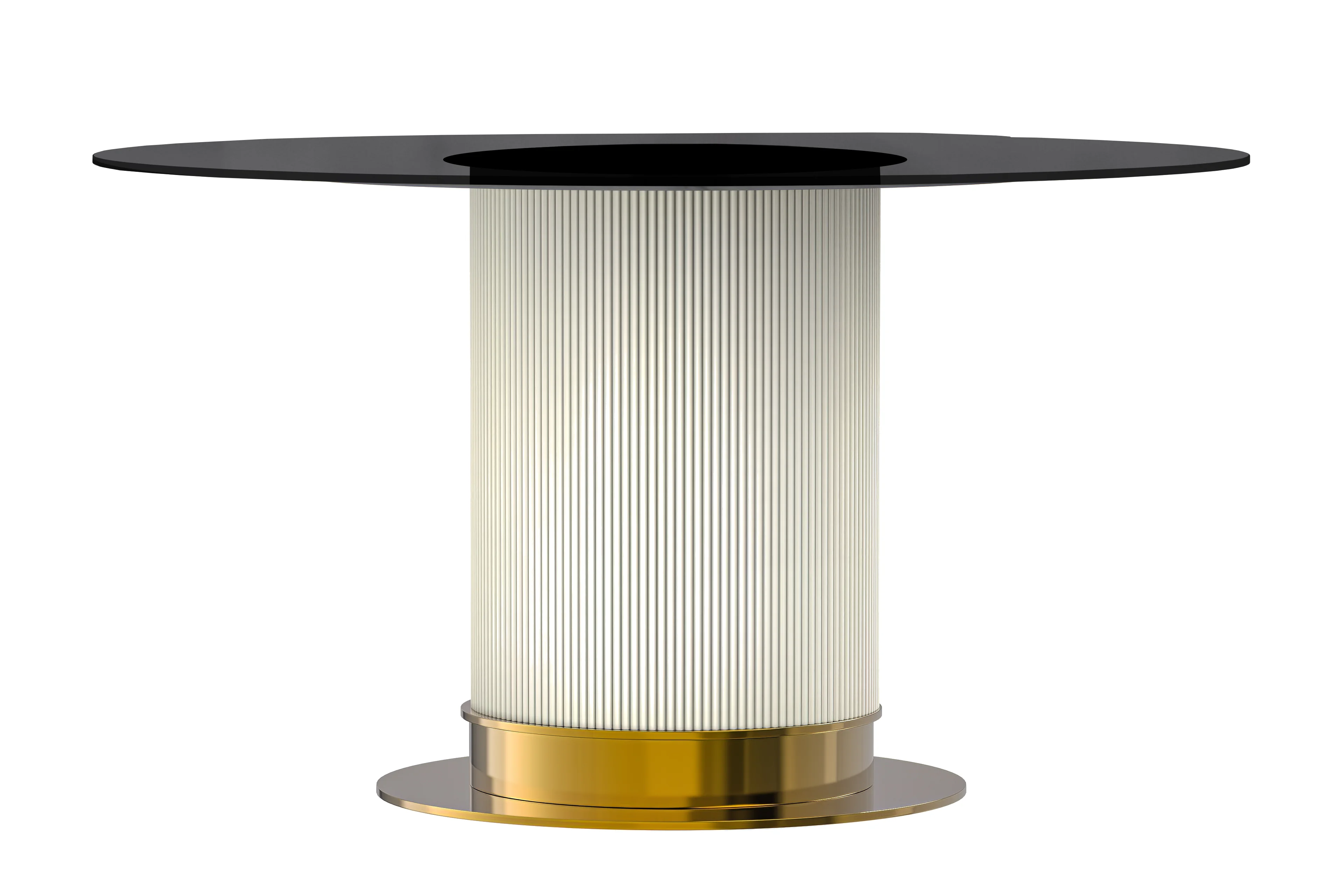 Jexis Series Round Dining Ta...Gold Base with 71" Round BLack Glass Top