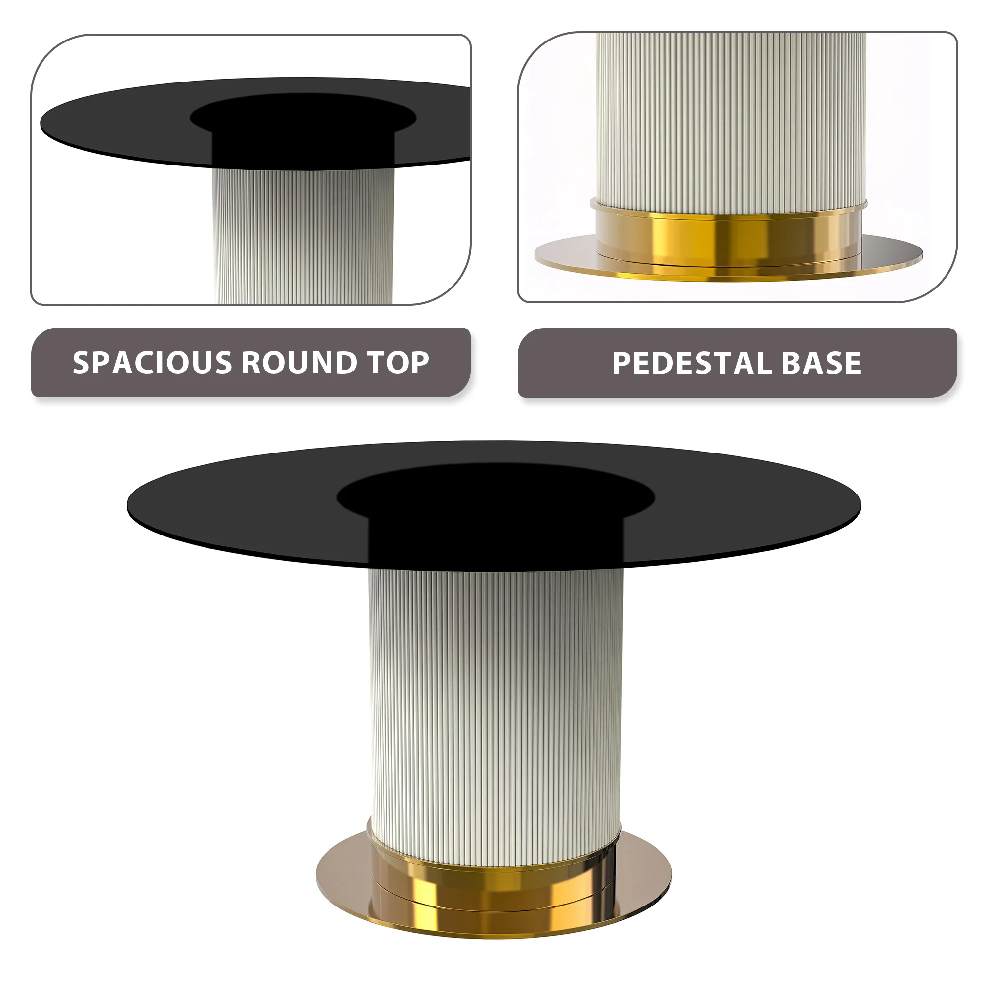 Jexis Series Round Dining Ta...Gold Base with 71" Round BLack Glass Top