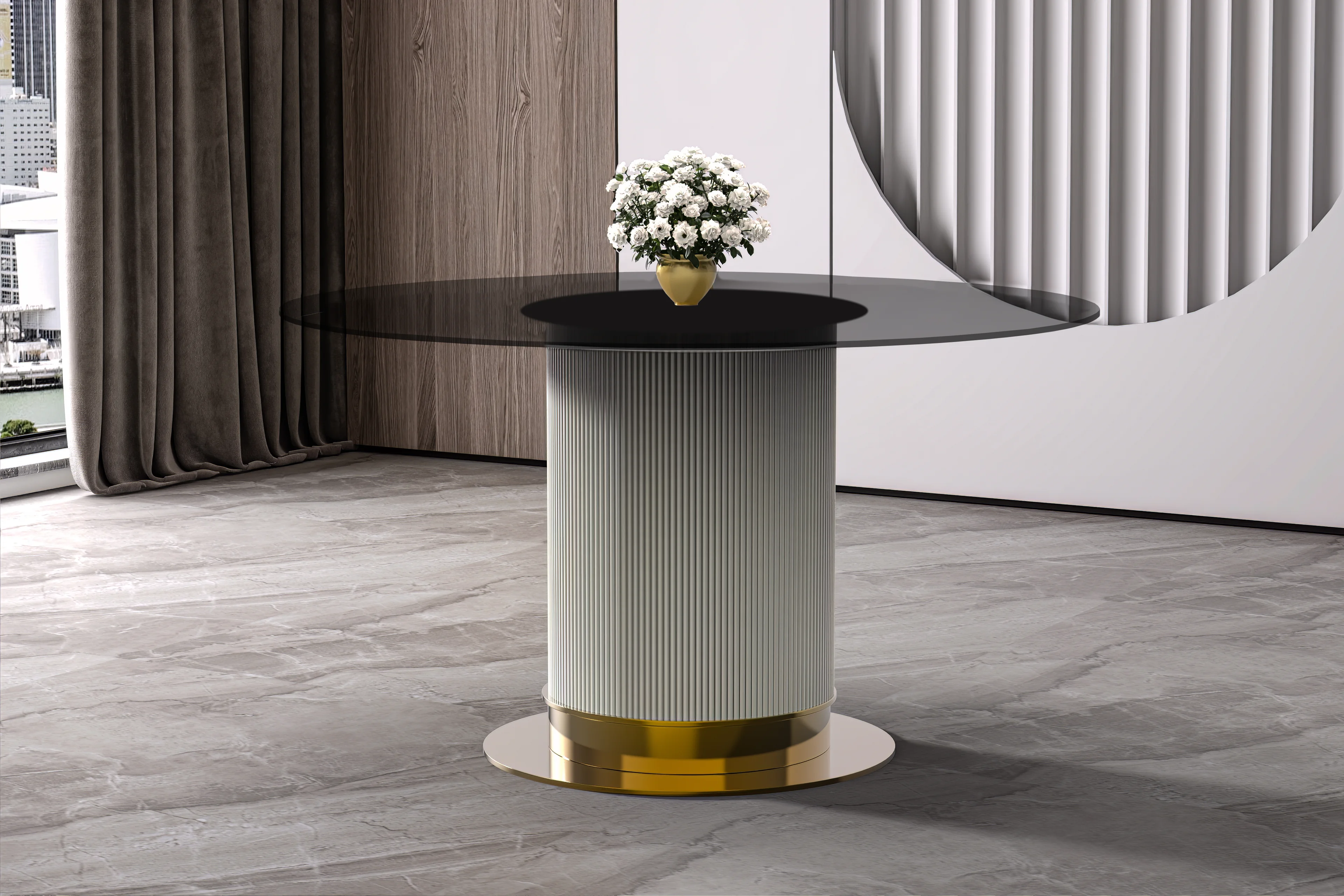 Jexis Series Round Dining Ta...Gold Base with 71" Round Clear Glass Top