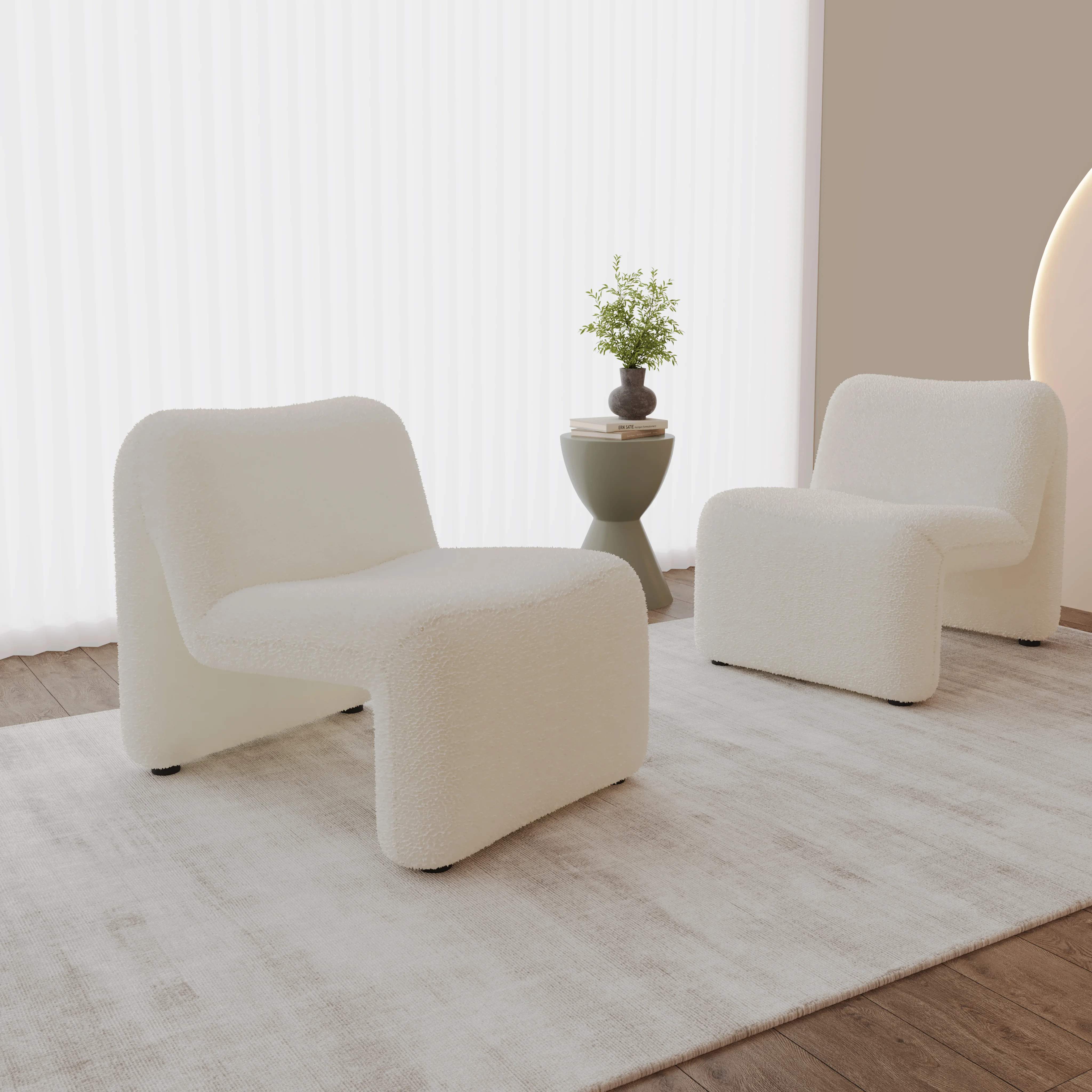 Klyx Collection Modern Accent Chair in White Boucle