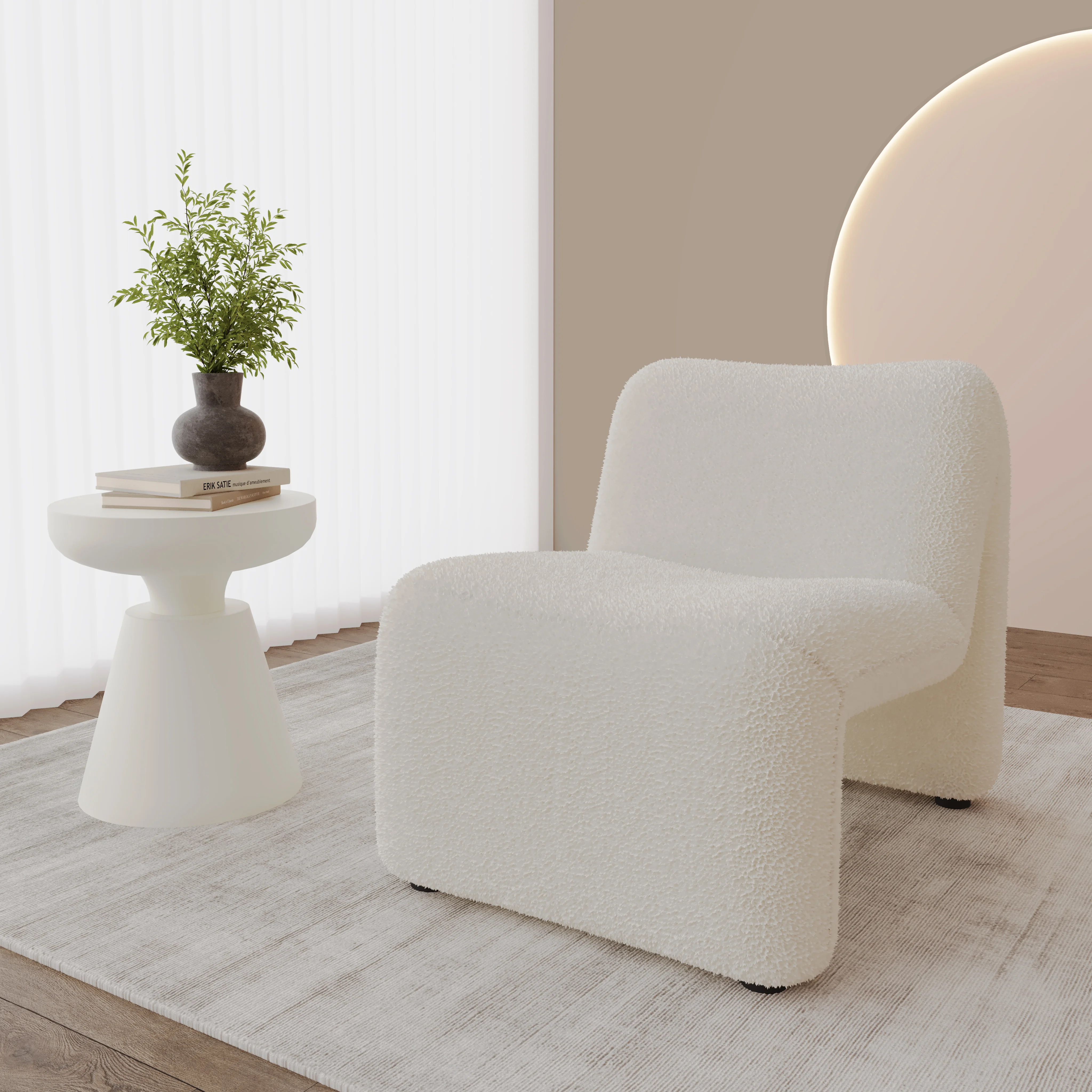 Klyx Collection Modern Accent Chair in White Boucle