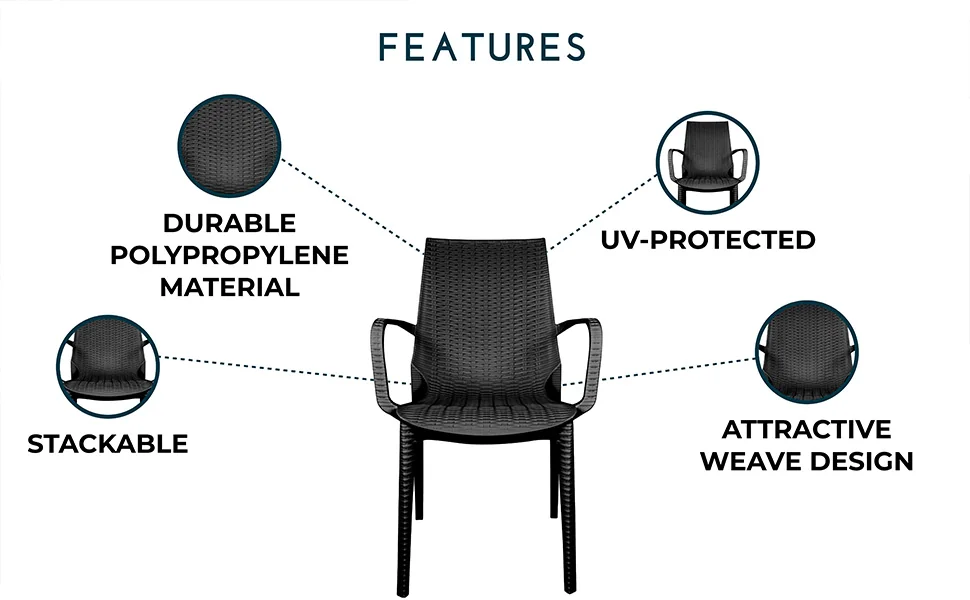 Kent Outdoor Patio Plastic Dining Arm Chair, Set of 2