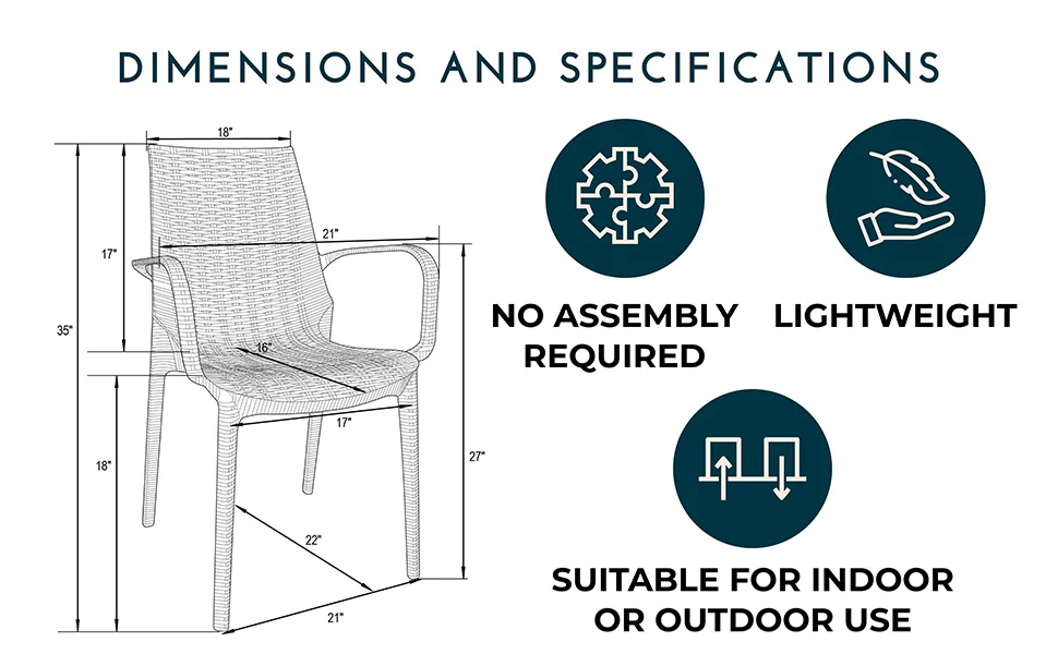 Kent Outdoor Patio Plastic Dining Arm Chair, Set of 2