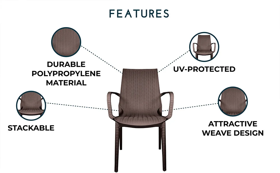 Kent Outdoor Patio Plastic Dining Arm Chair, Set of 4