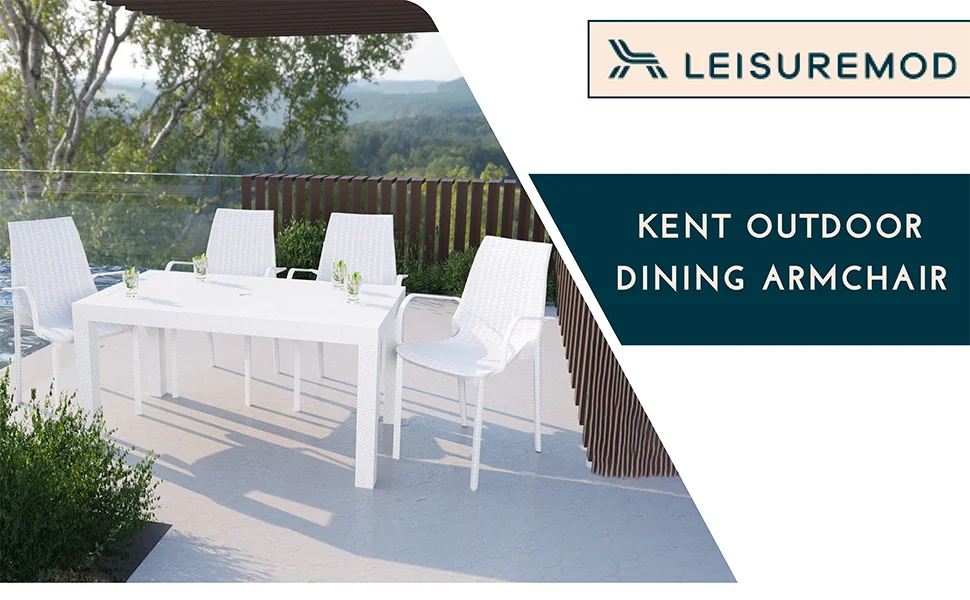 Kent Outdoor Patio Plastic Dining Arm Chair, Set of 2