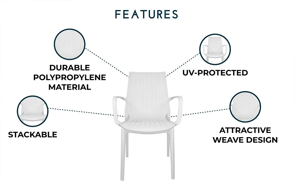 Kent Outdoor Patio Plastic Dining Arm Chair, Set of 4