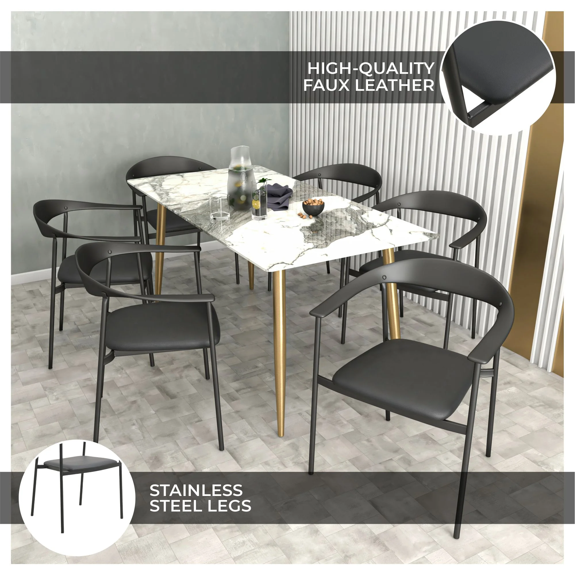 Kora Collection Modern Dining Chair in Black - Set of 4