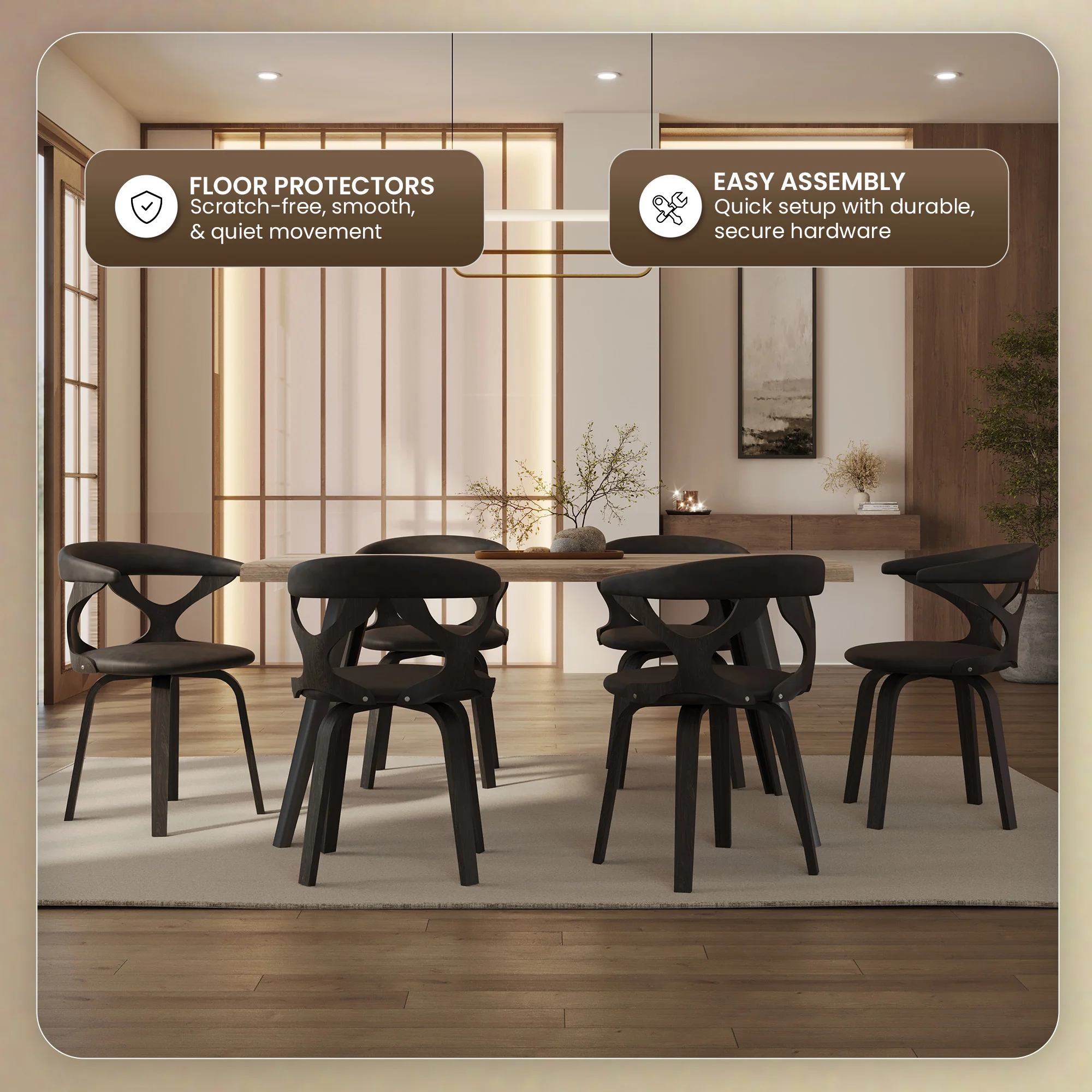 Modern Wooden Dining Chair, Dark Walnut Frame in Brown, Klyne Collection By LeisrueMod