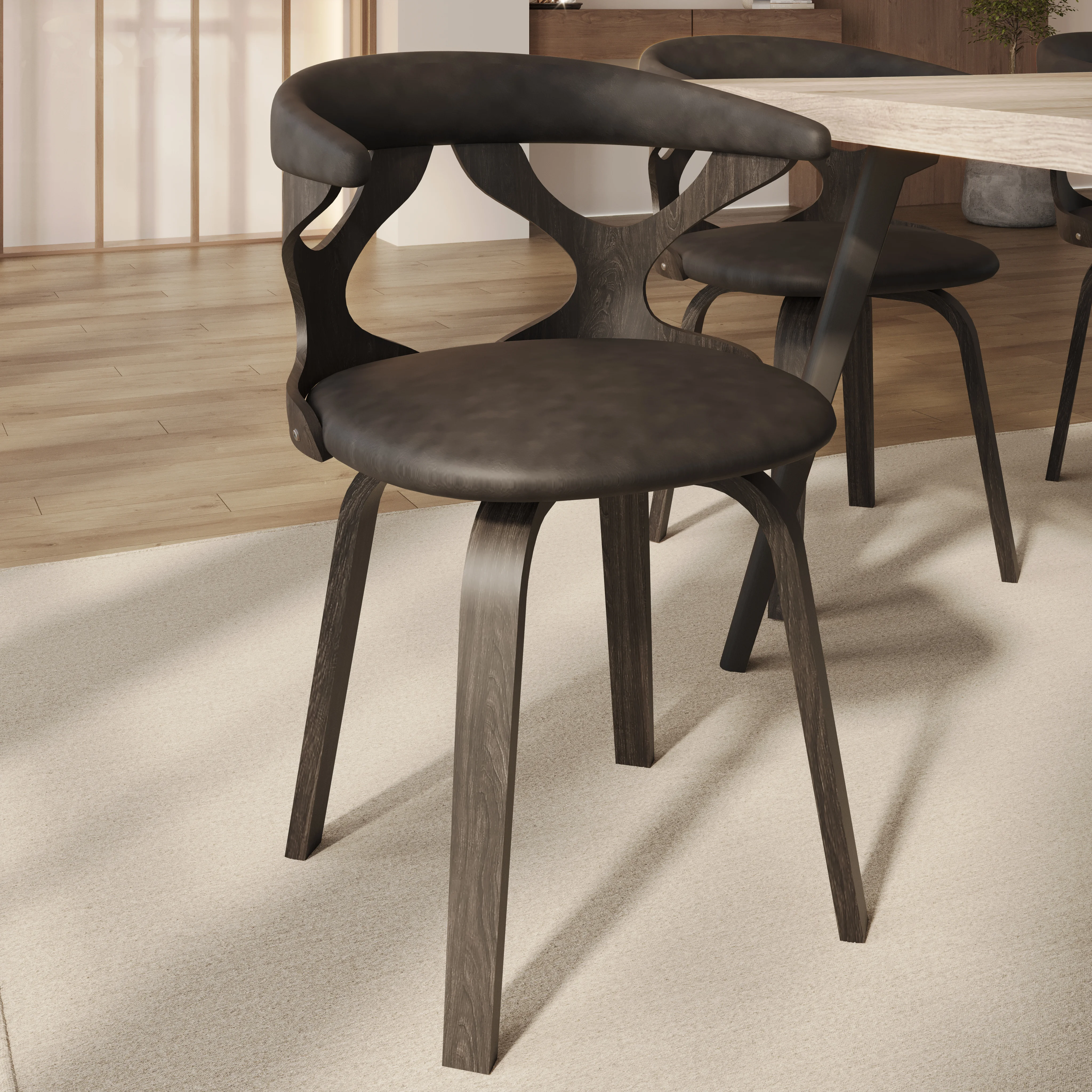 Modern Wooden Dining Chair, Dark Walnut Frame in Brown, Klyne Collection By LeisrueMod