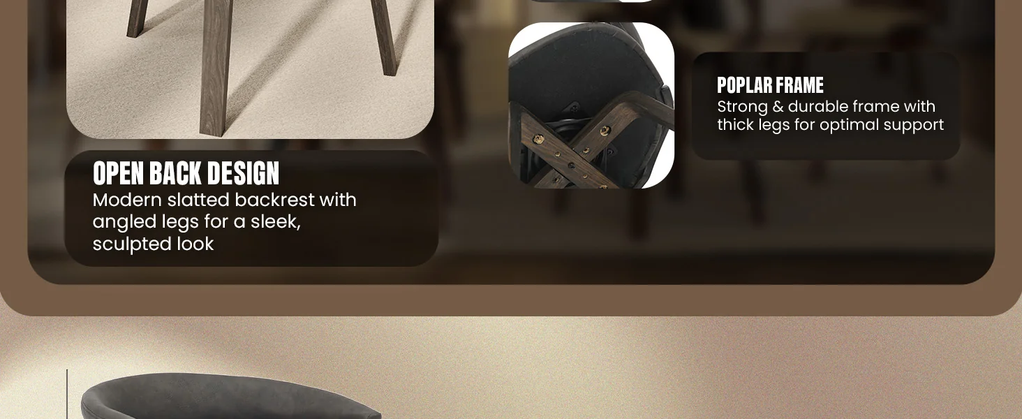 Modern Wooden Dining Chair, Dark Walnut Frame in Brown, Klyne Collection By LeisrueMod