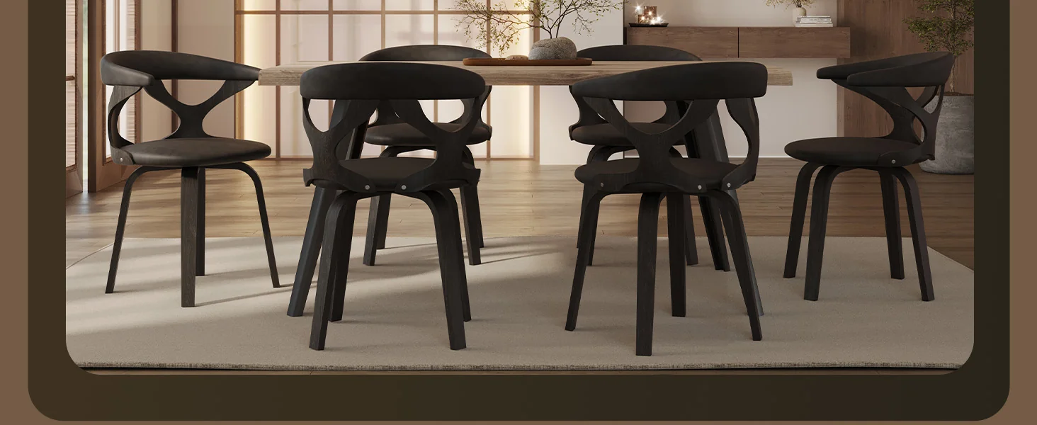 Modern Wooden Dining Chair, Dark Walnut Frame in Brown, Klyne Collection By LeisrueMod