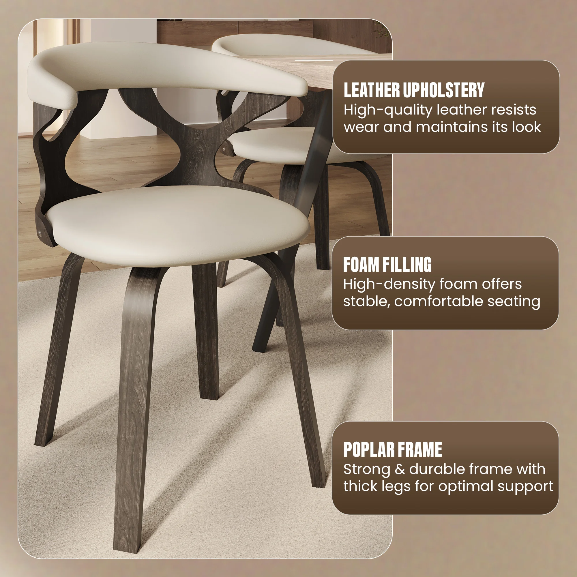 Modern Wooden Dining Chair, Dark Walnut Frame in Taupe, Klyne Collection By LeisrueMod