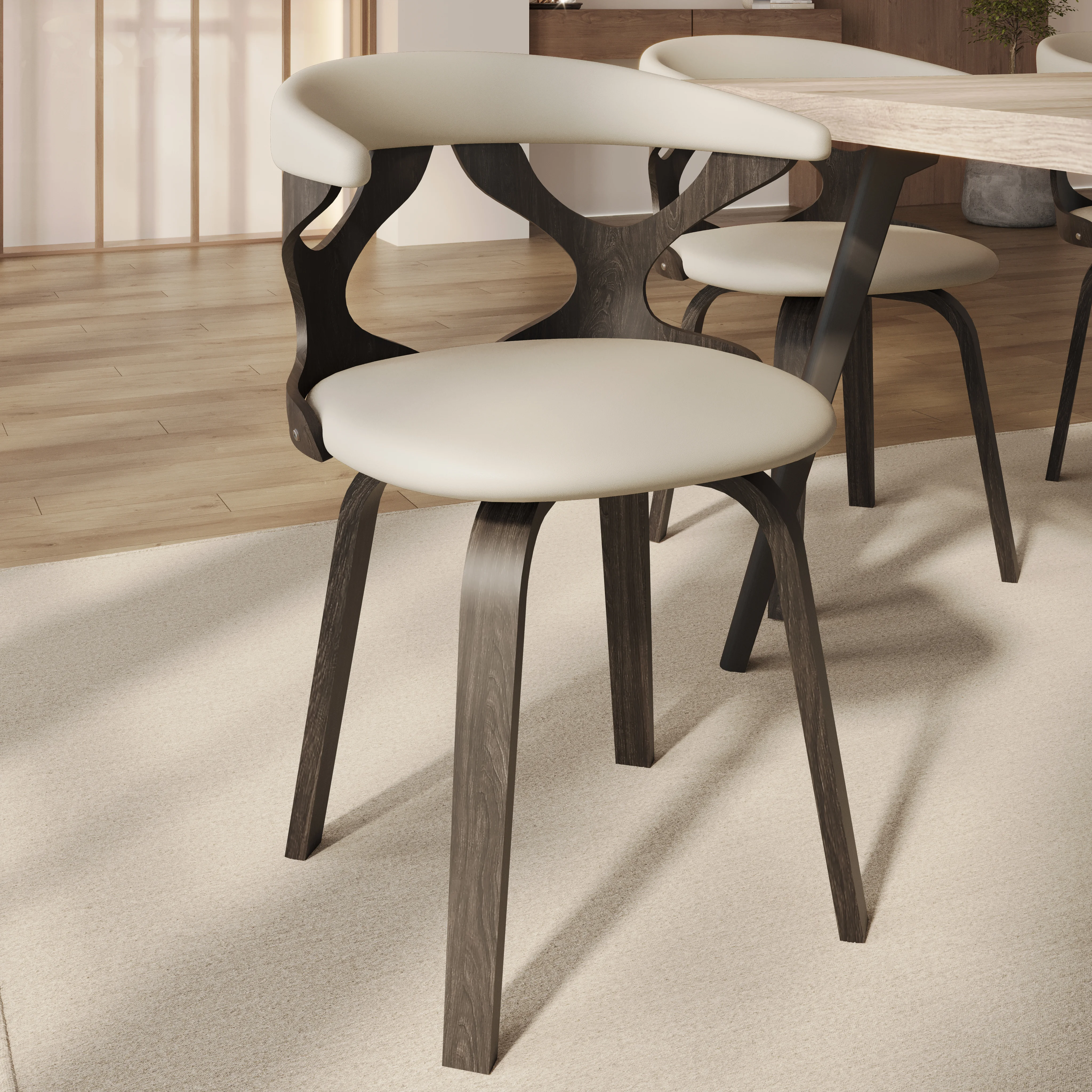 Modern Wooden Dining Chair, Dark Walnut Frame in Taupe, Klyne Collection By LeisrueMod