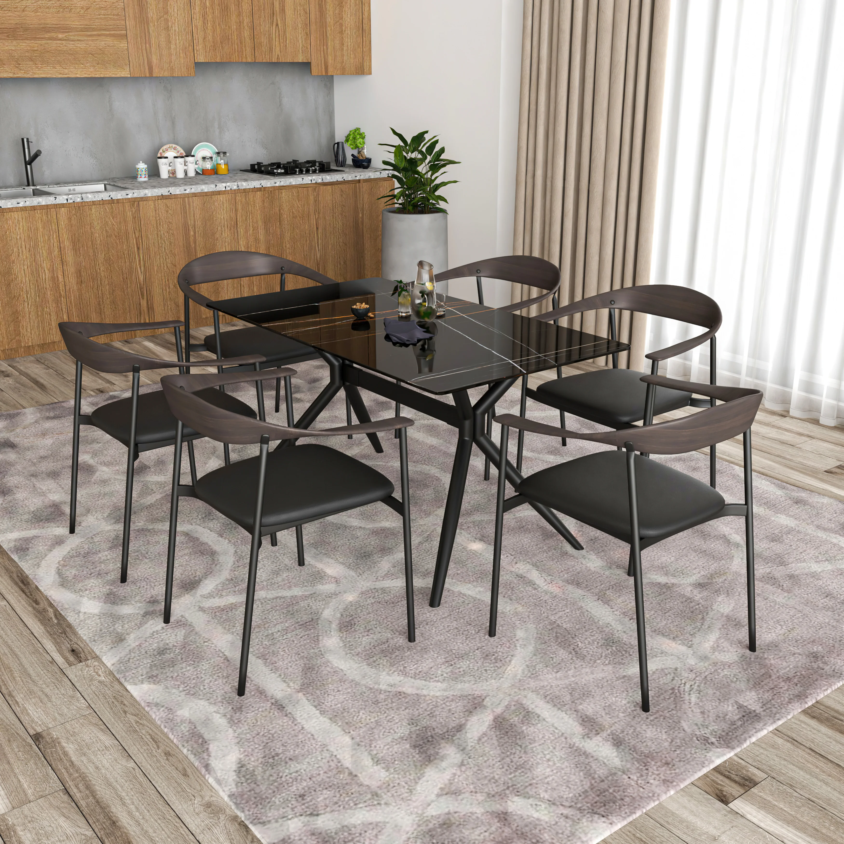 Kora Collection Modern Dining Chair Brown Back with Black Seat - Set of 2