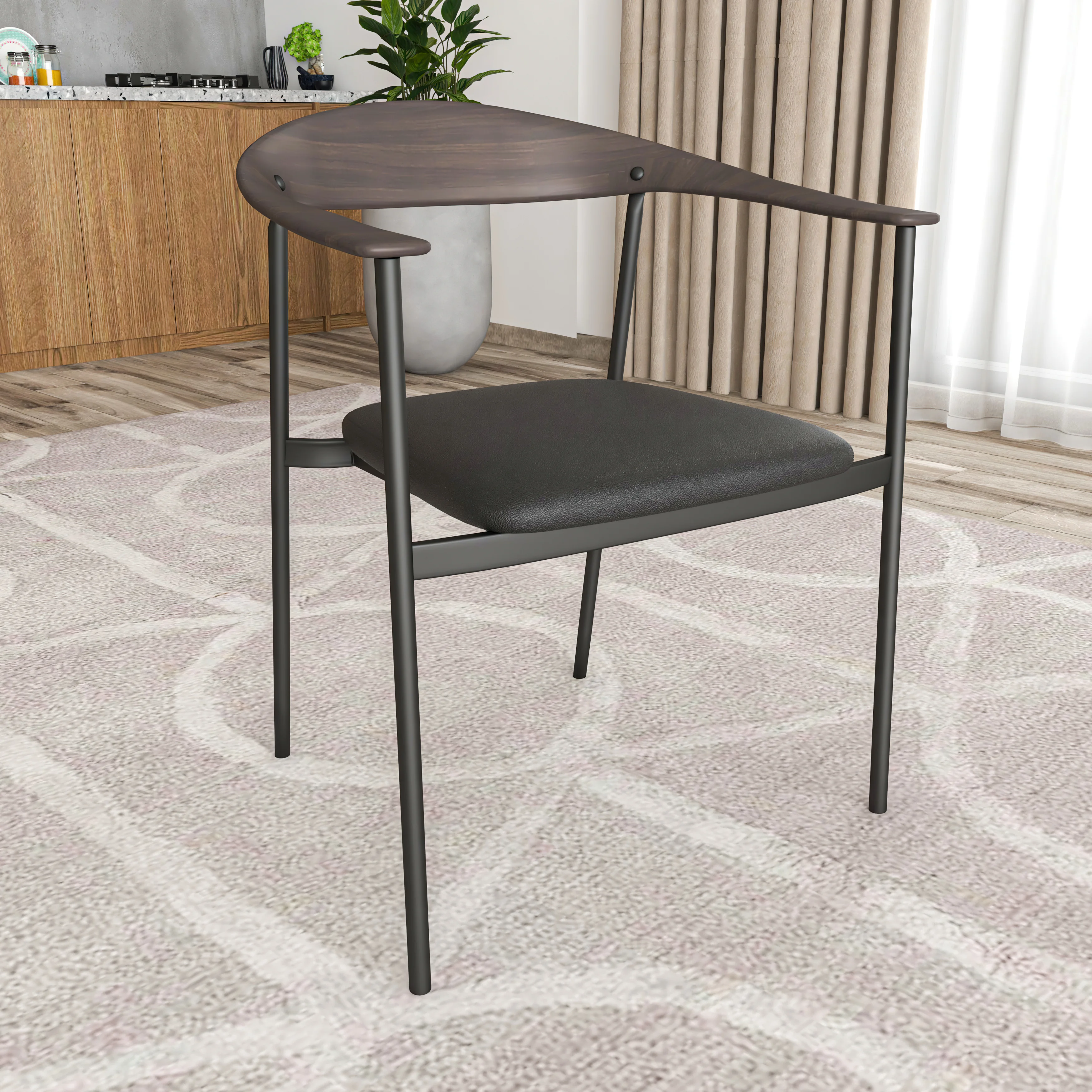 Kora Collection Modern Dining Chair Brown Back with Black Seat - Set of 4